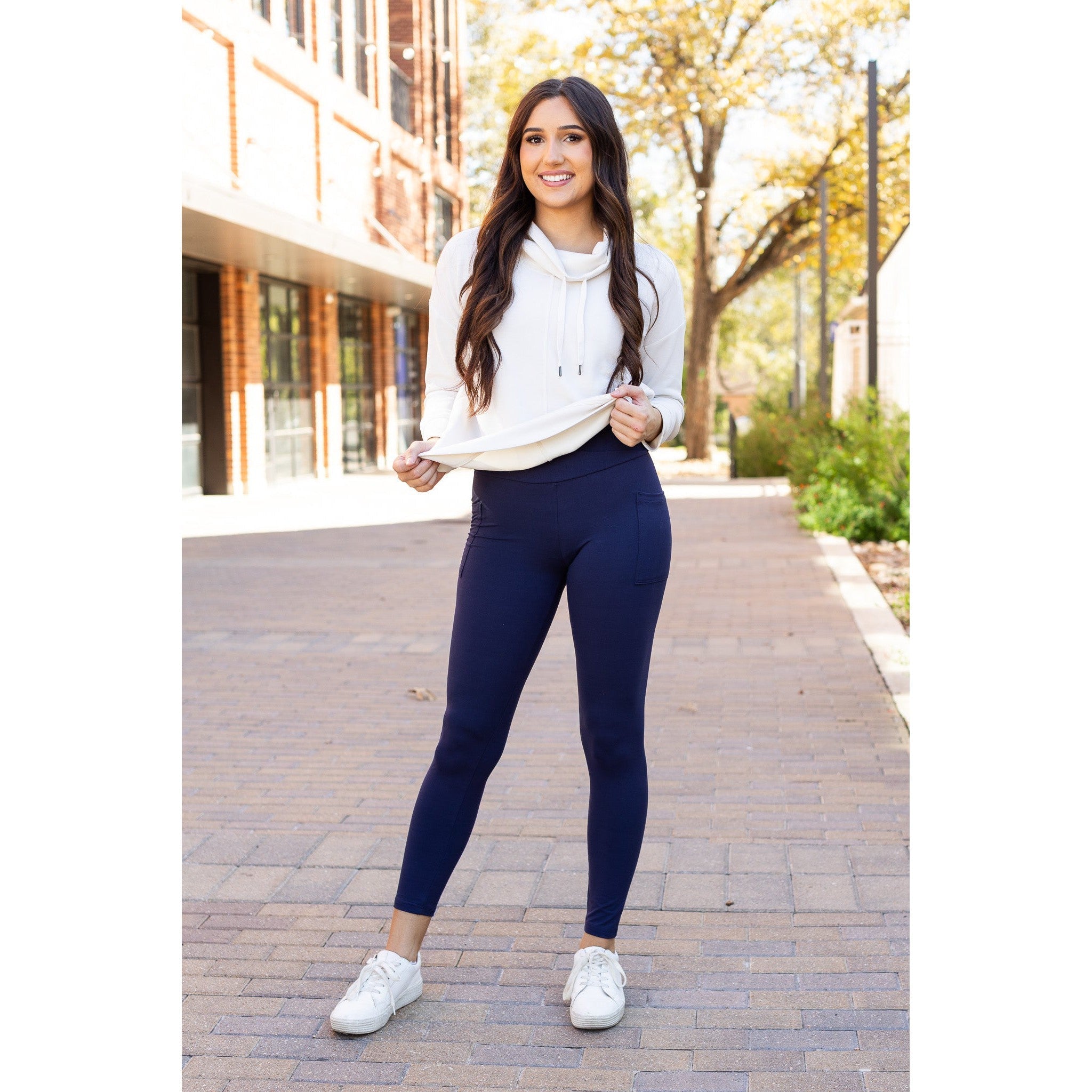 The Nadia - NAVY Crossover Full Length Leggings with Pockets  - Luxe Leggings by Julia Rose®