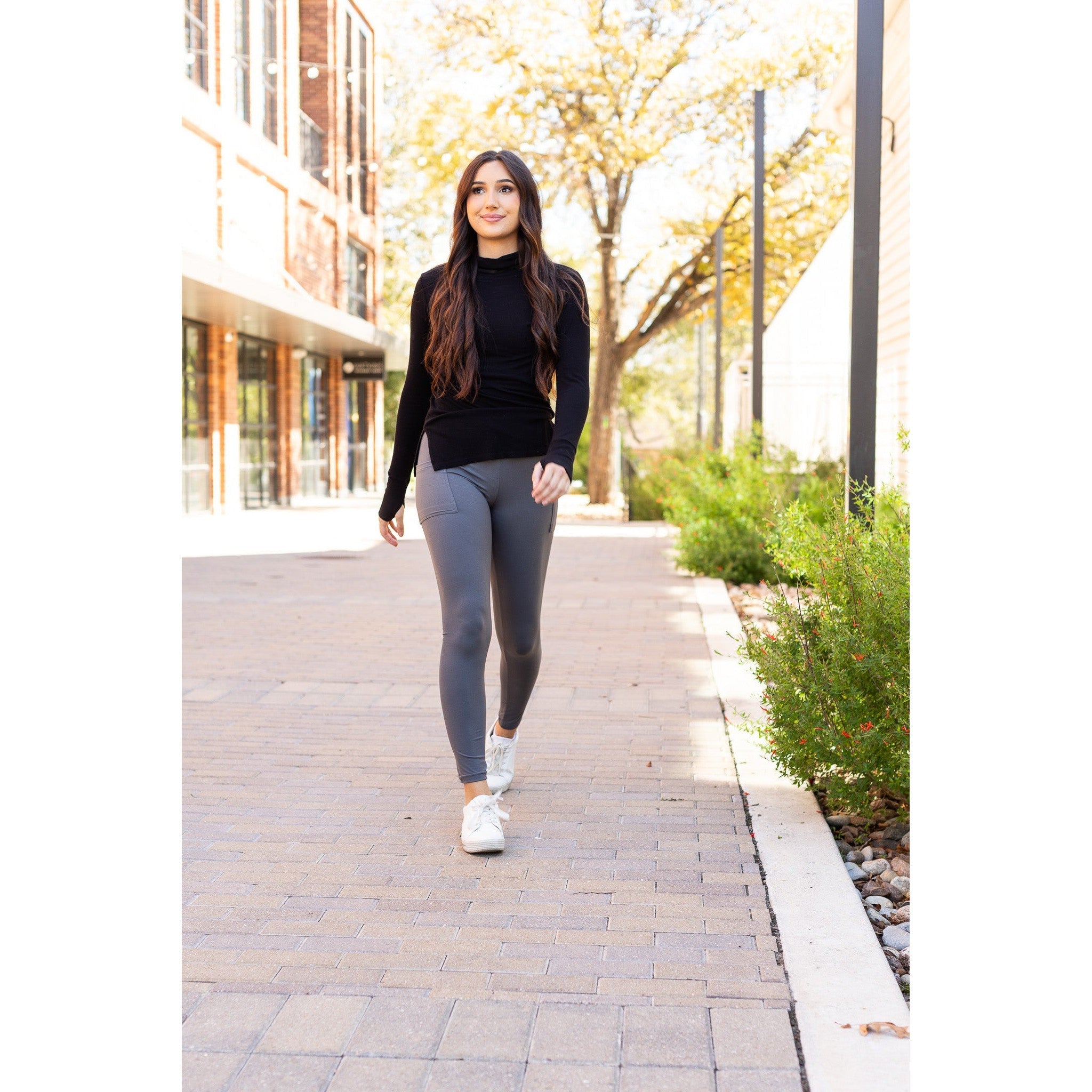 The Caitlin - CHARCOAL Crossover Full Length Leggings with Pockets  - Luxe Leggings by Julia Rose®