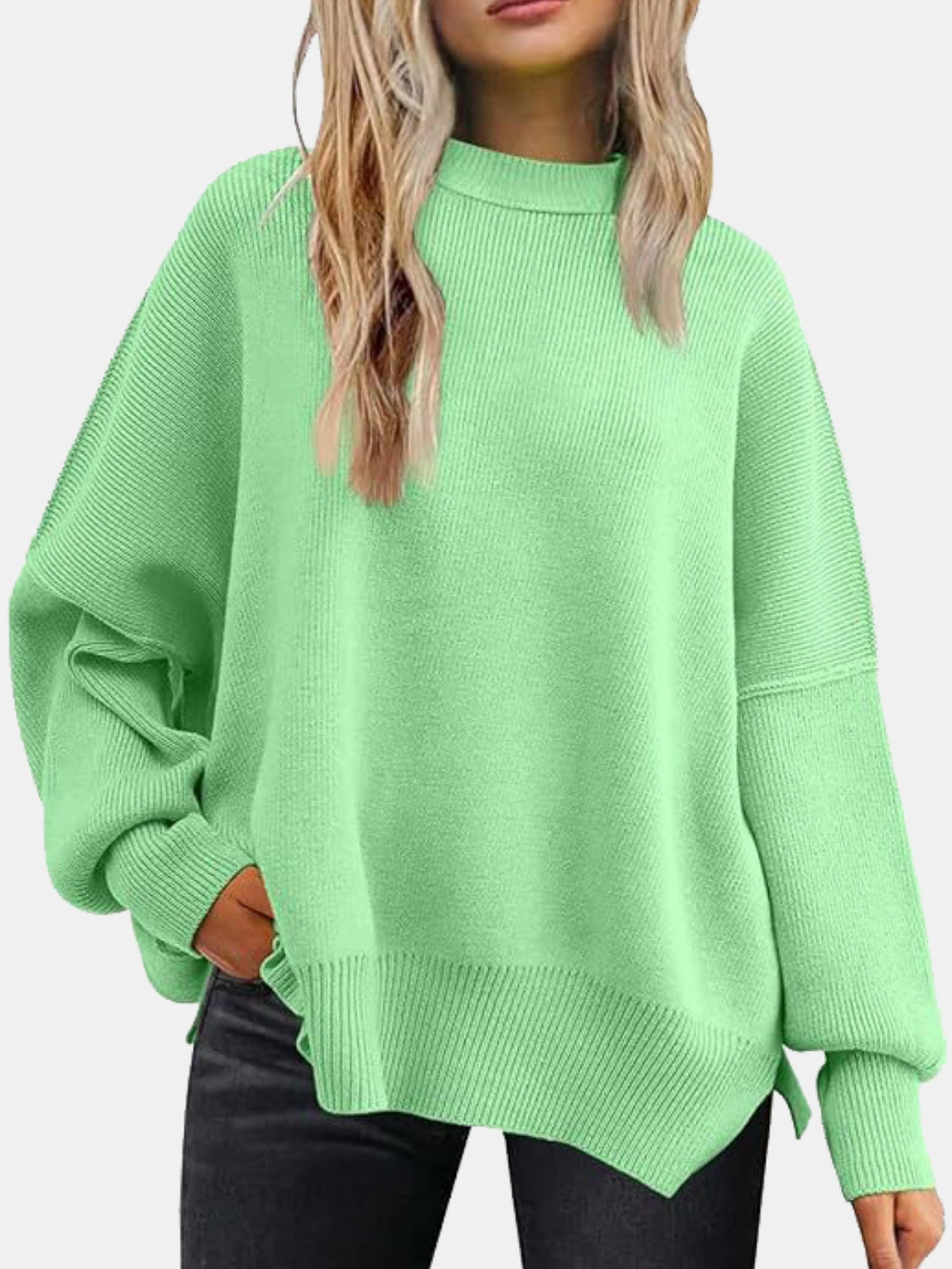 You’re in Love Round Neck Drop Shoulder Slit Sweater 13 Colors!