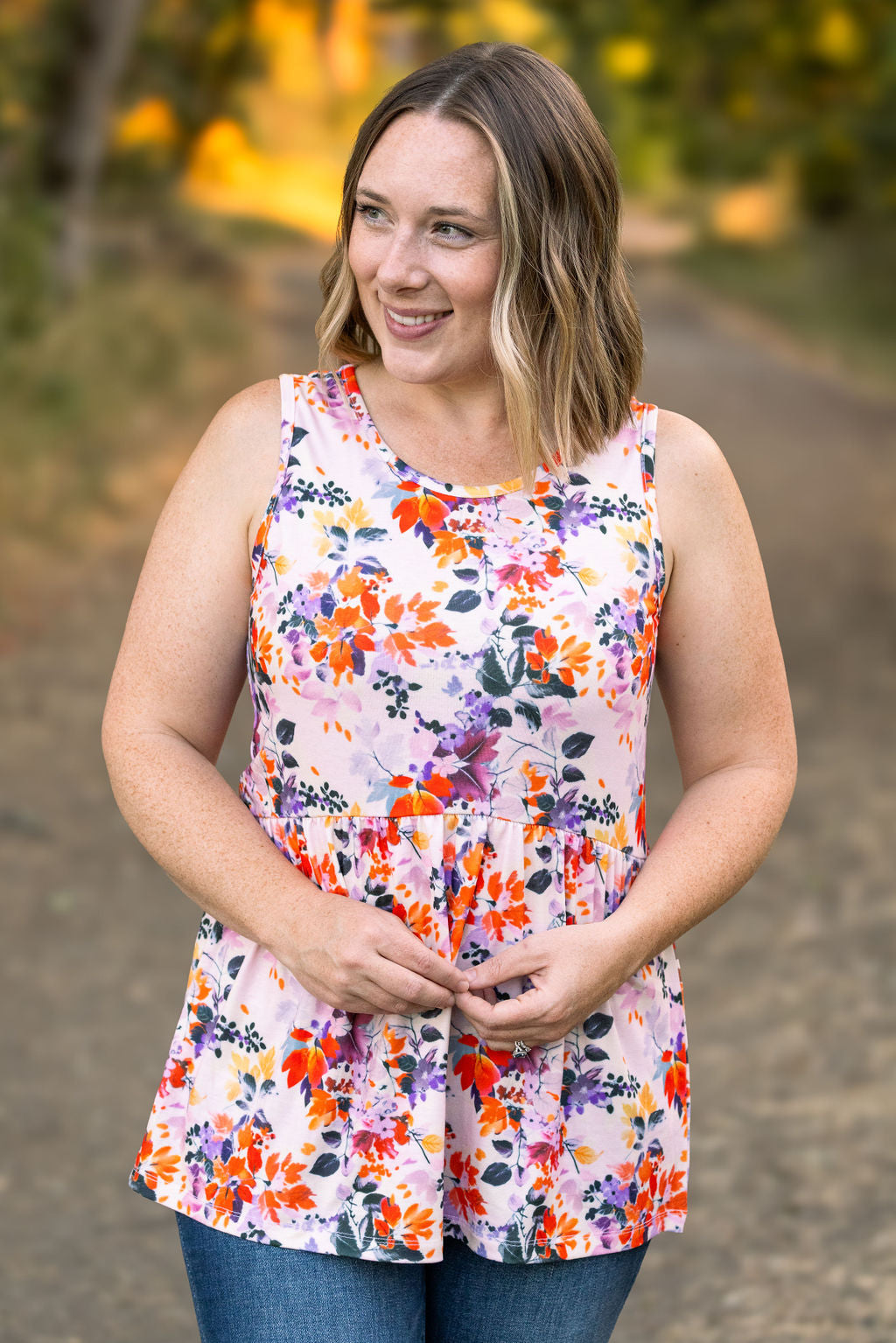 IN STOCK Renee Ruffle Tank - Floral Leaves FINAL SALE