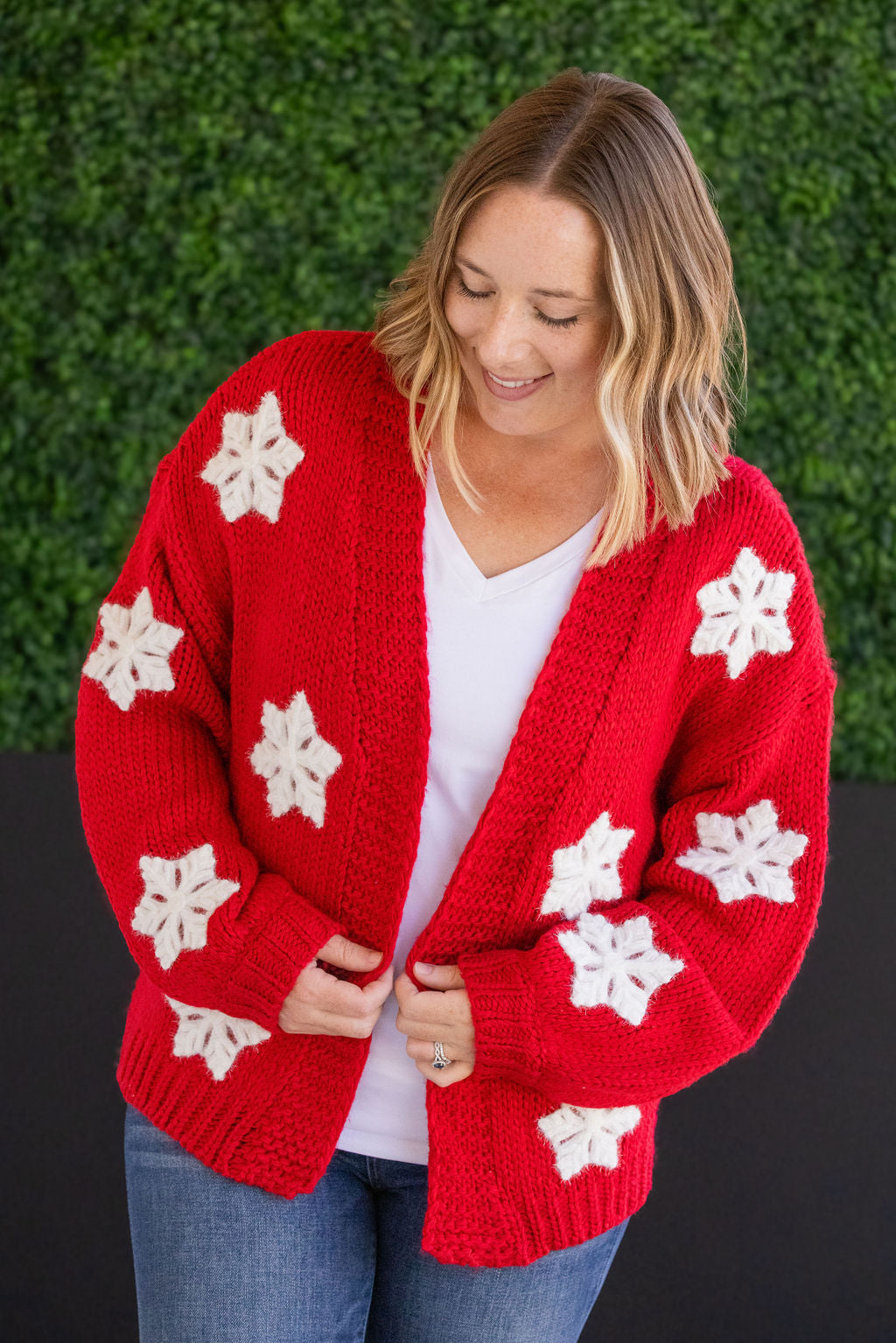 IN STOCK Snowflake Cardigan - Red FINAL SALE