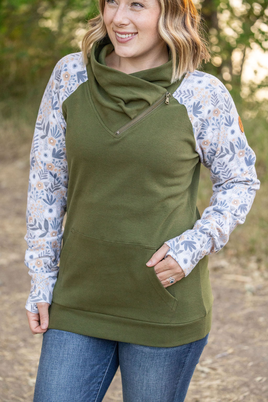 IN STOCK Zoey ZipCowl - Olive and Boho Floral FINAL SALE