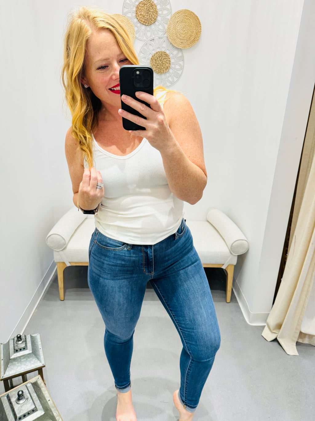 You Got Me Judy Blue Full Size Cuffed Hem Skinny Jeans