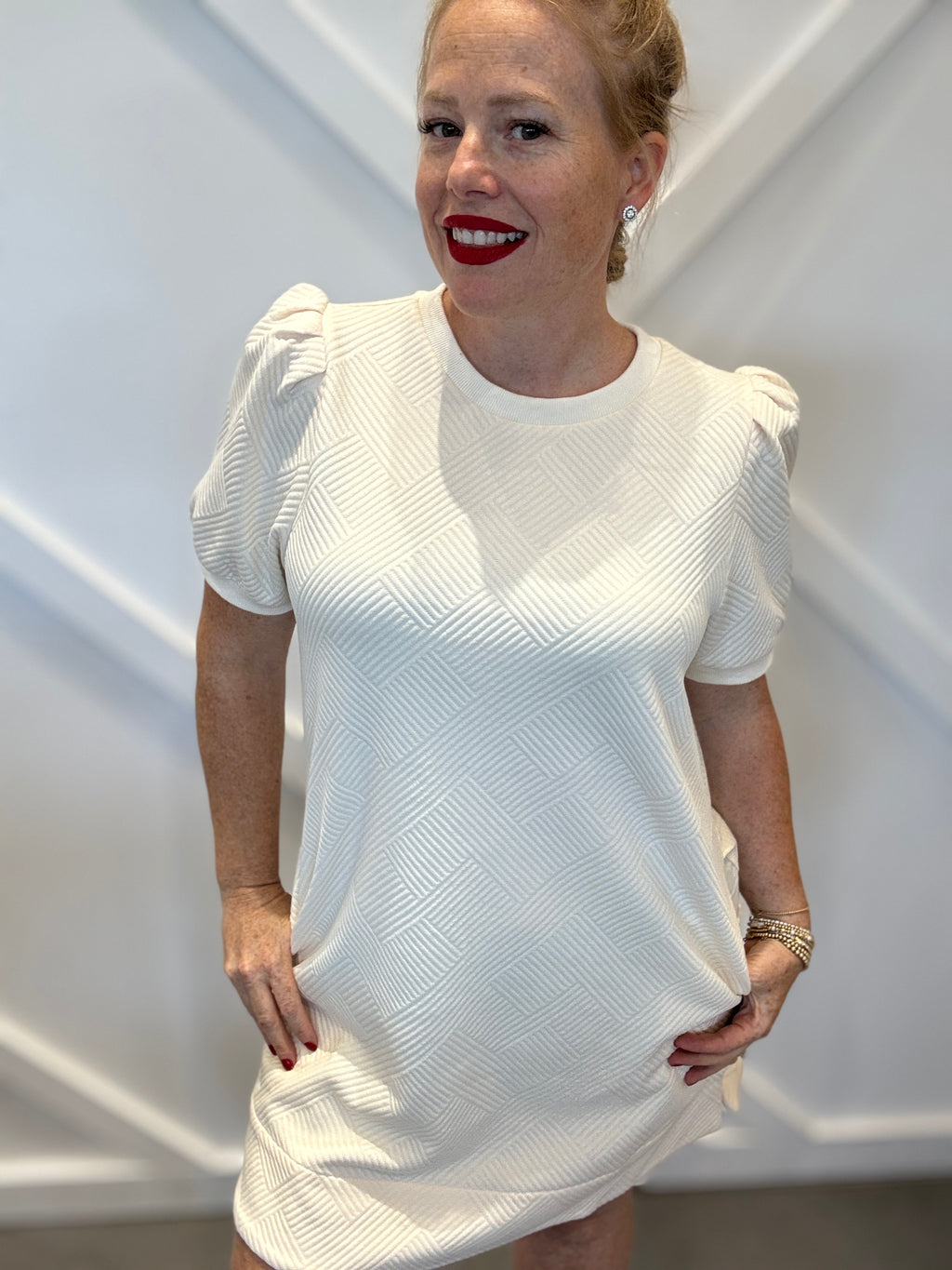 Across Town Puff Sleeve Quilted Dress