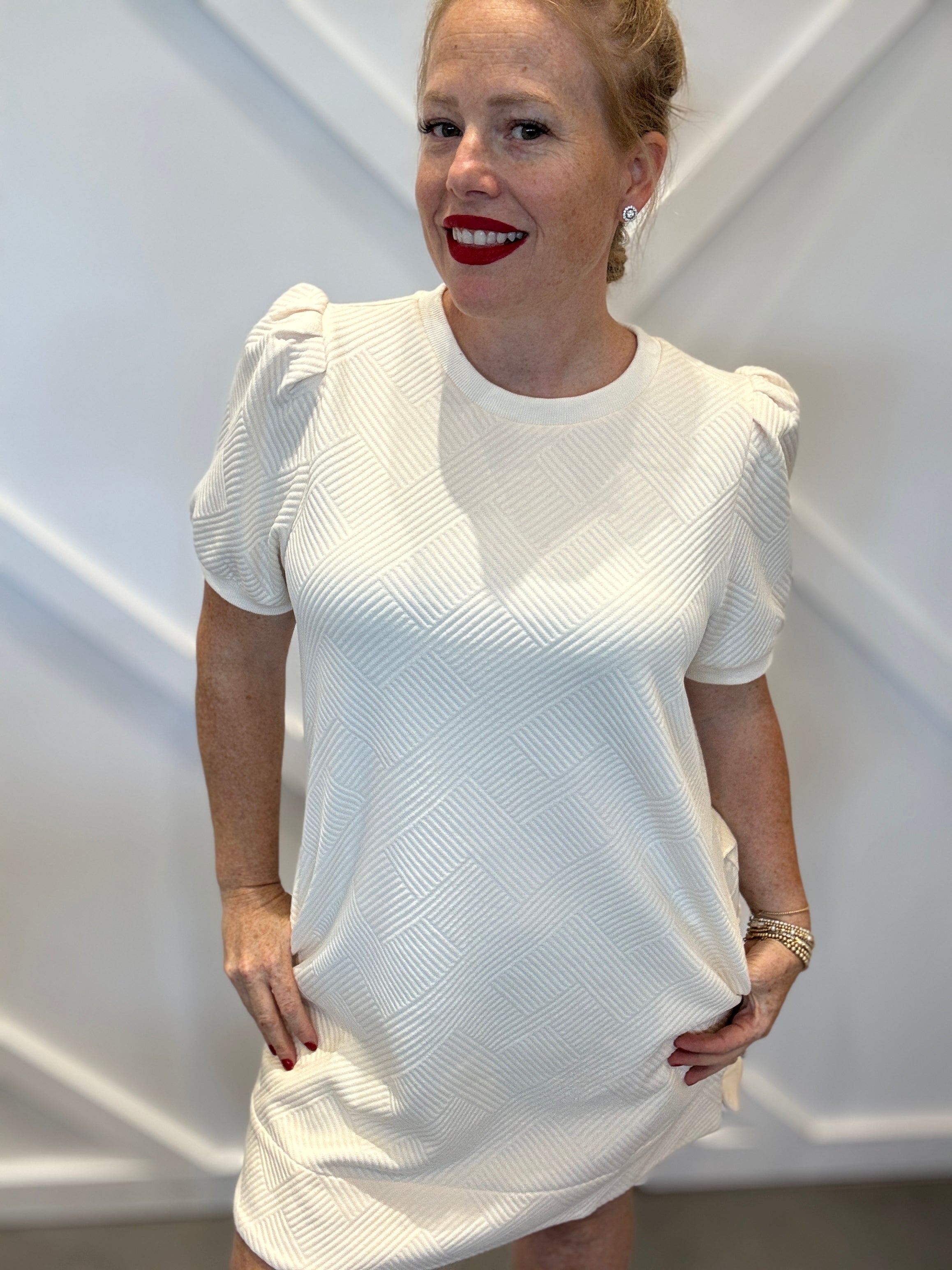 Across Town Puff Sleeve Quilted Dress