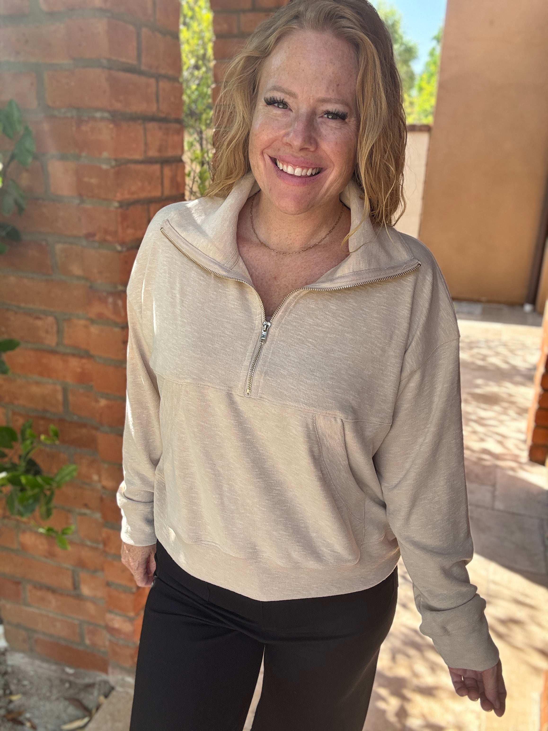 Half Zip Kangaroo Top by White Birch