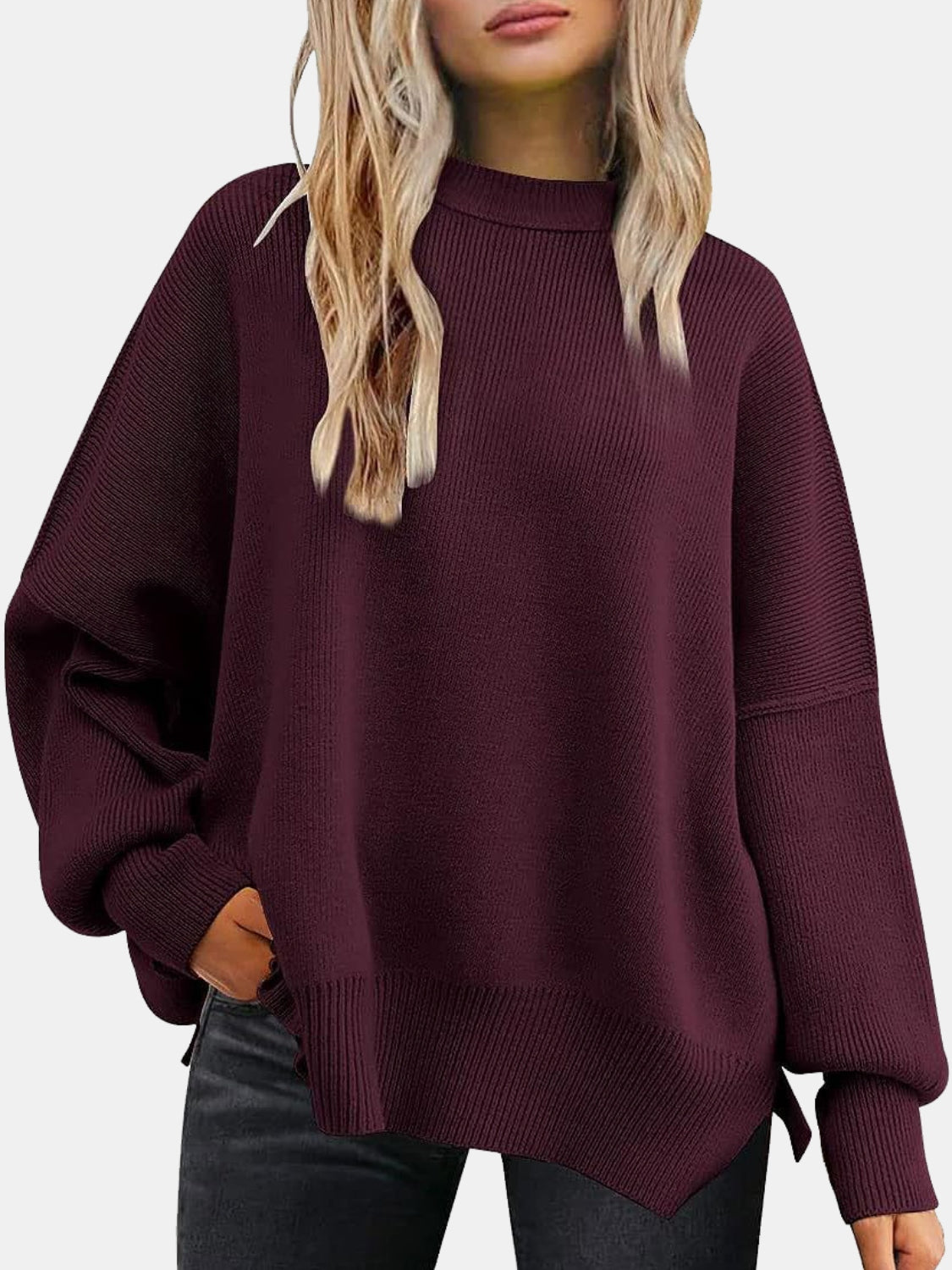 You’re in Love Round Neck Drop Shoulder Slit Sweater 13 Colors!