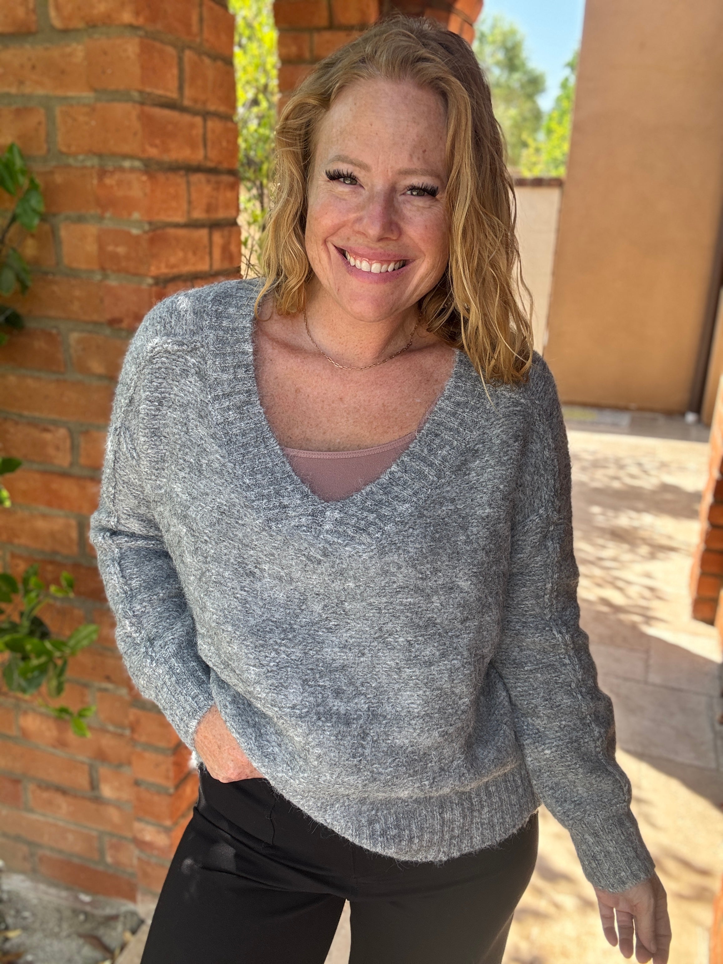 Ribbed Knit V-neck by White Birch