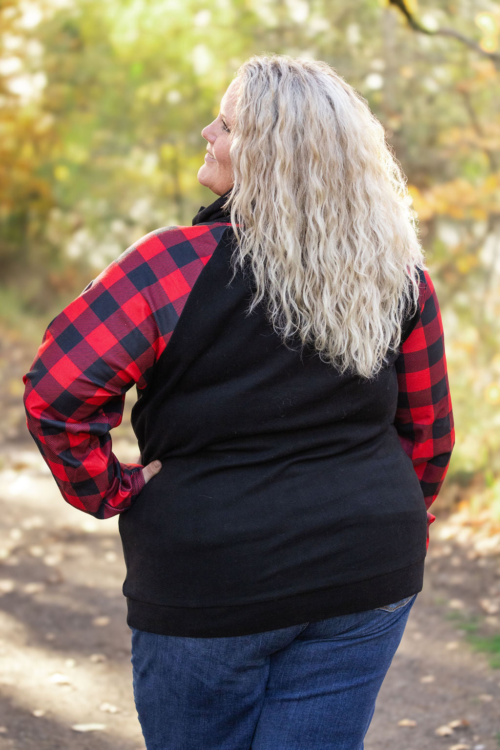 IN STOCK Zoey ZipCowl - Black and Buffalo Plaid