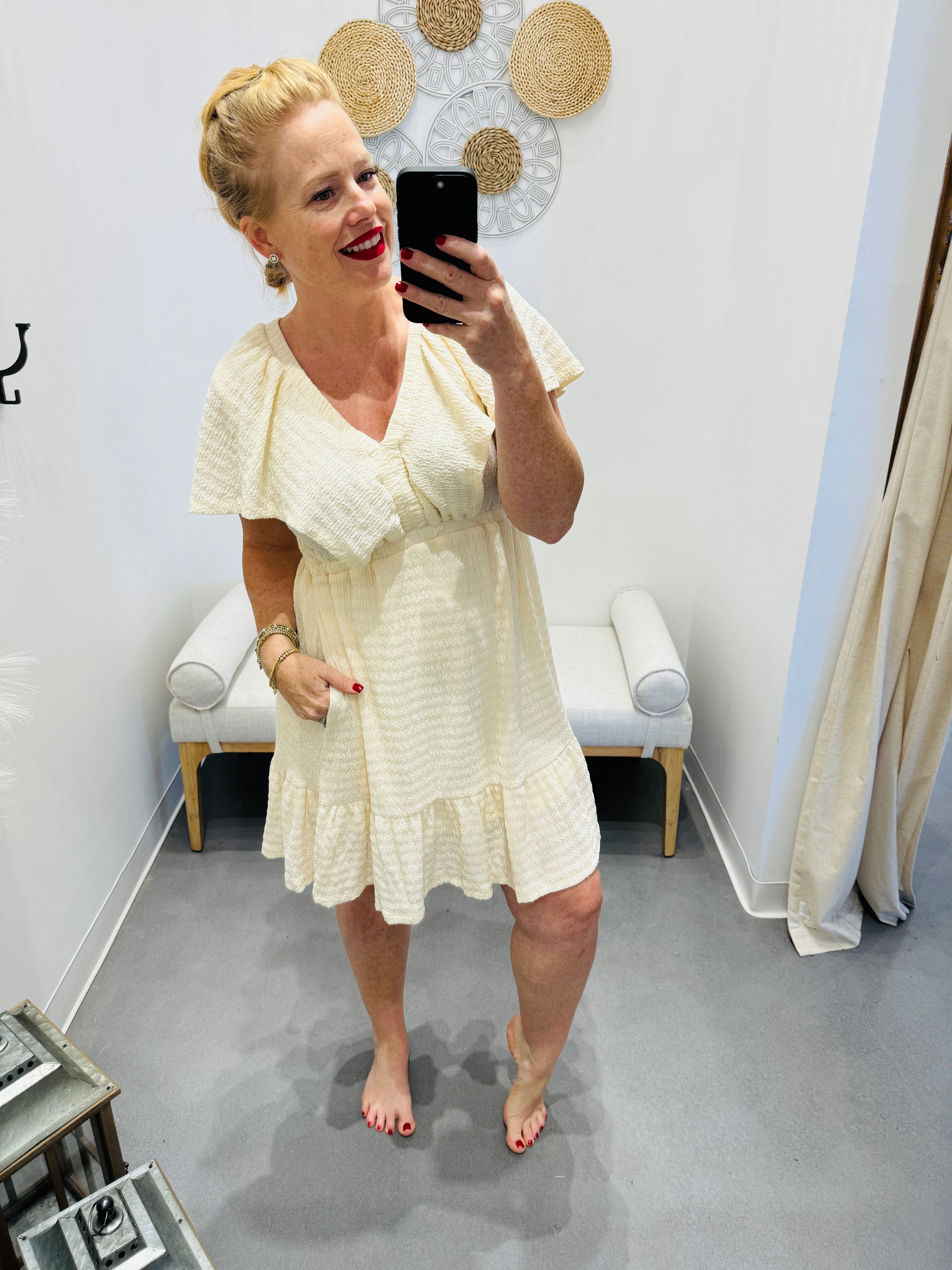 Tied V-Neck Short Sleeve Mini Dress