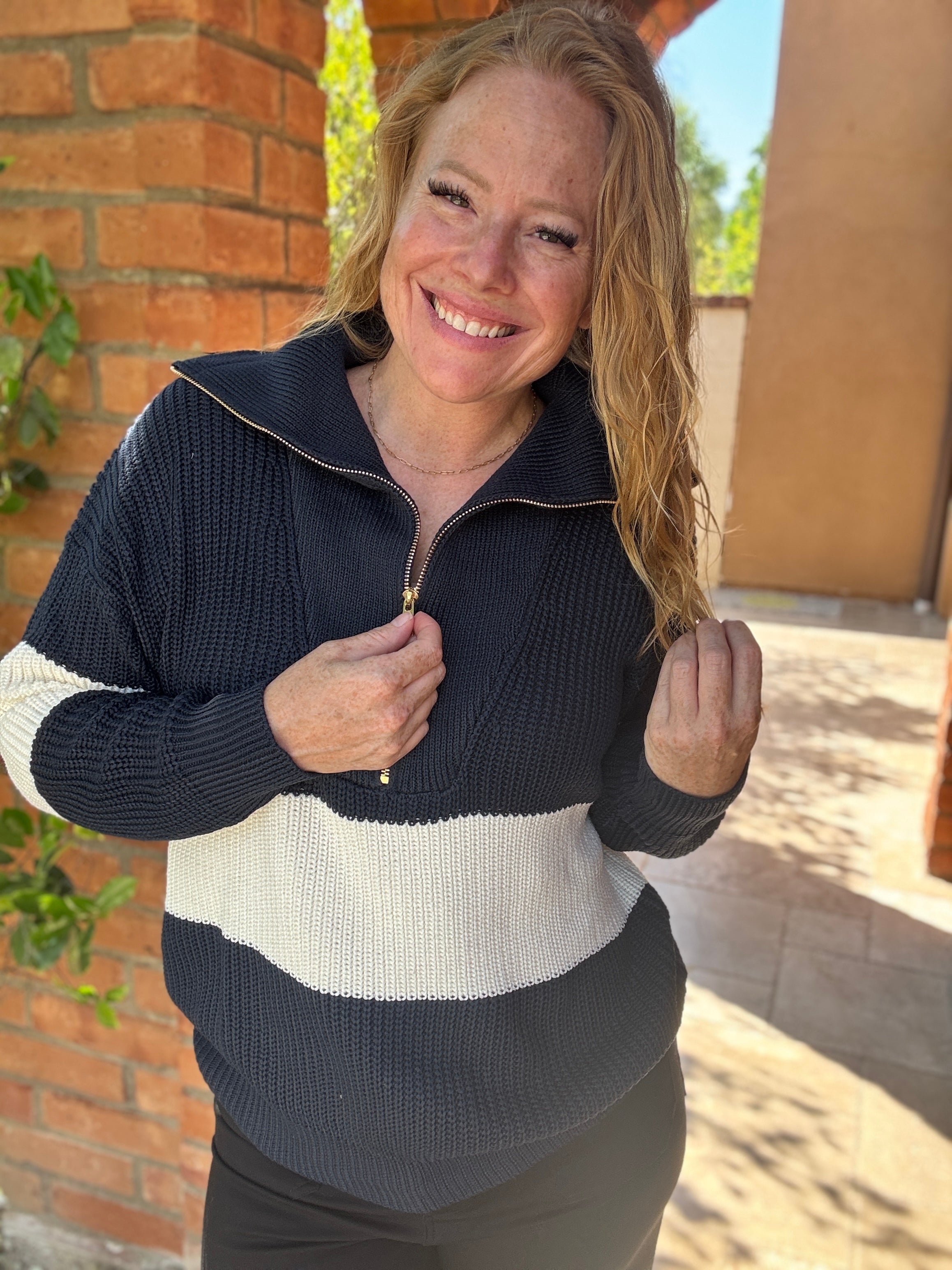 Half Zip Color Block Top by White Birch