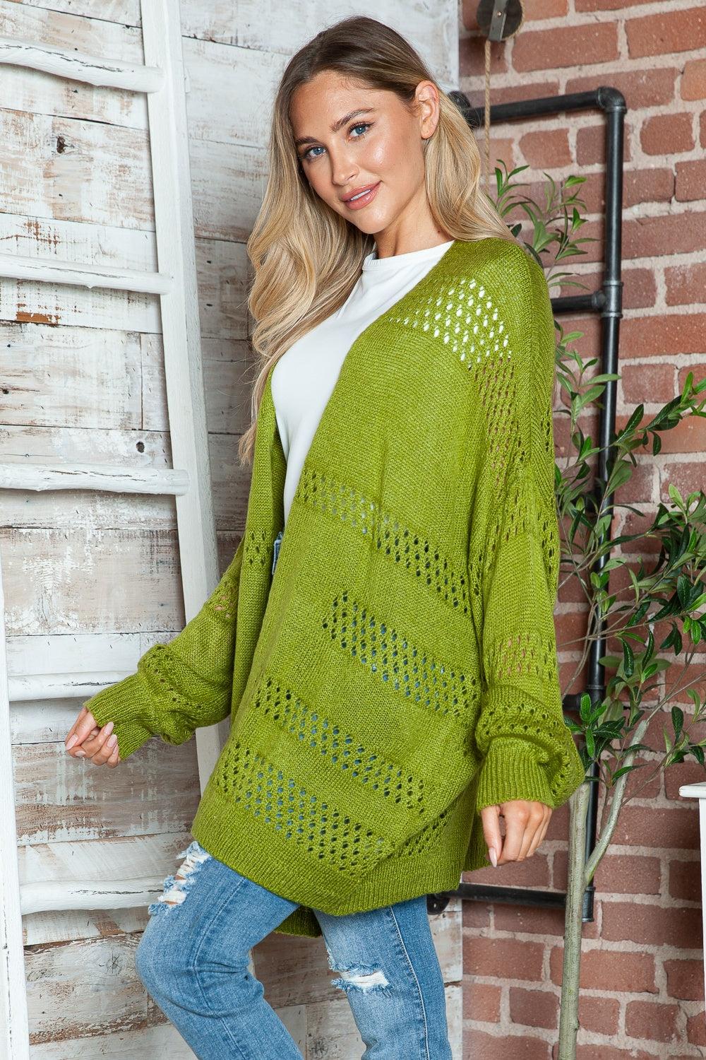 Openwork Open Front Long Sleeve Cardigan in 6 colors