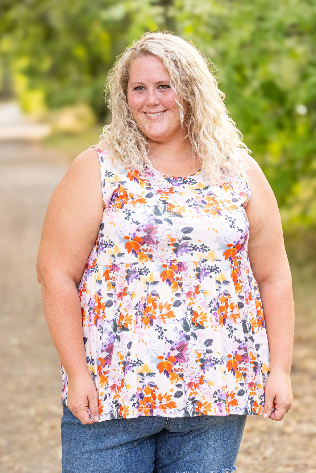 IN STOCK Renee Ruffle Tank - Floral Leaves FINAL SALE