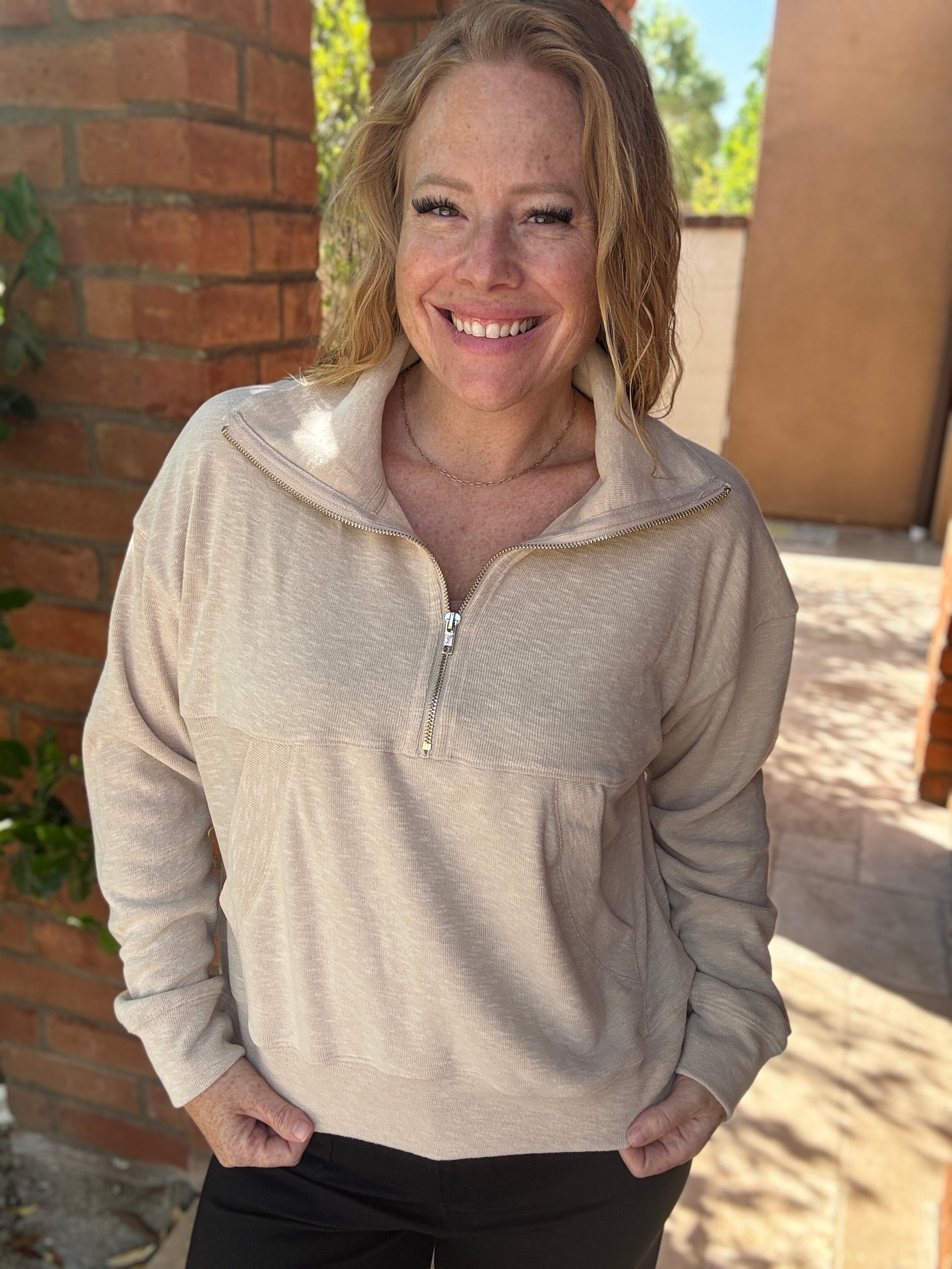 Half Zip Kangaroo Top by White Birch