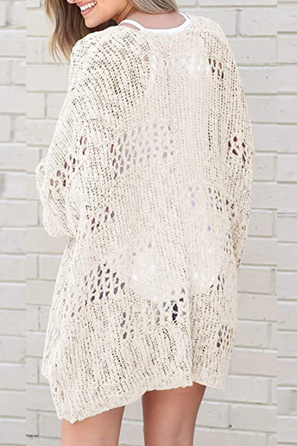 Openwork Open Front Long Sleeve Cardigan in 6 colors