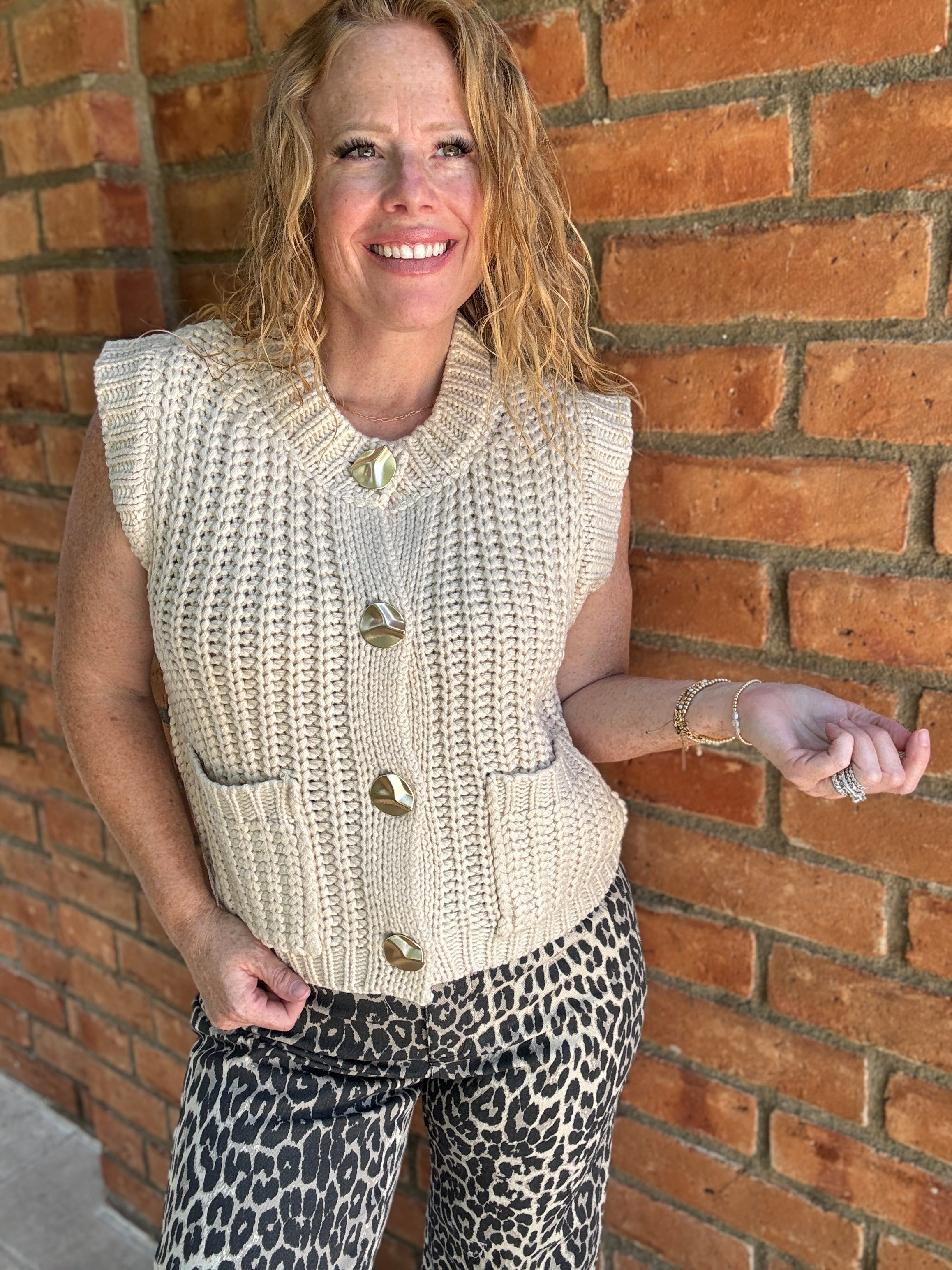 Elevated Sleeveless Button Sweater