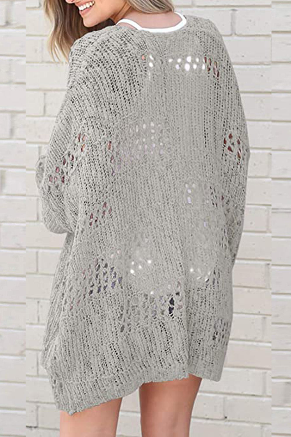 Openwork Open Front Long Sleeve Cardigan in 6 colors