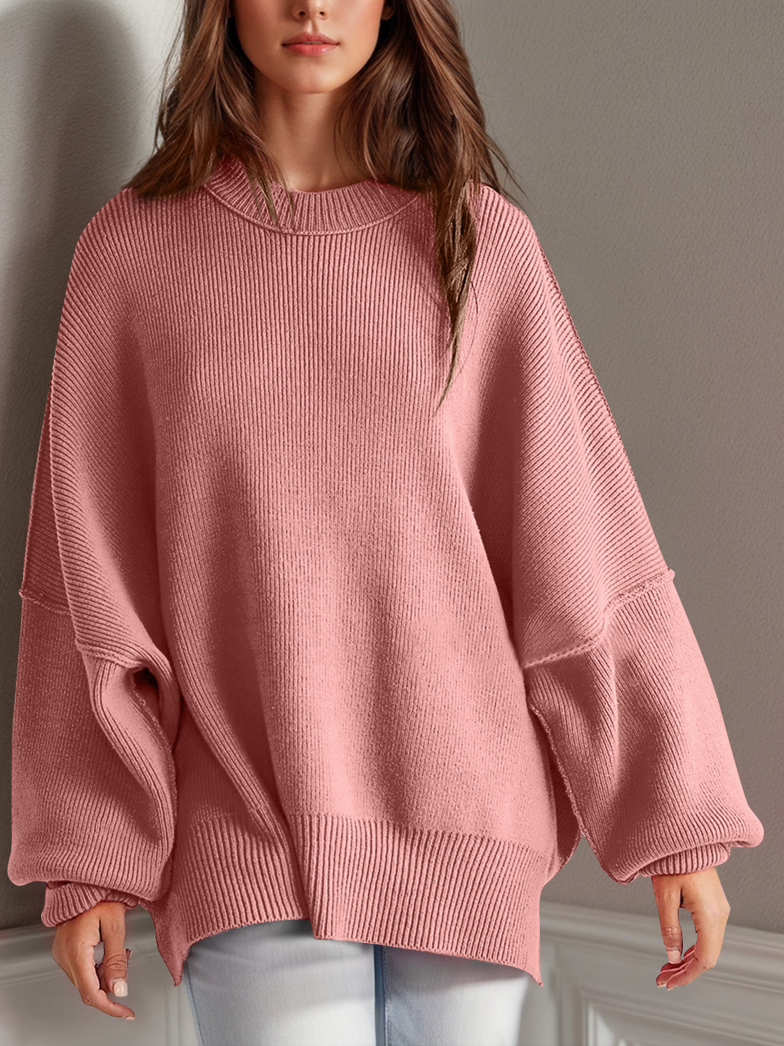 Camilla Side Slit Round Neck Long Sleeve Sweater *11 Colors*