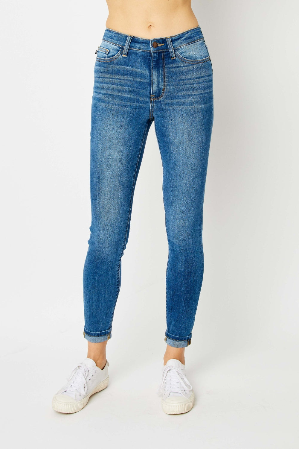 You Got Me Judy Blue Full Size Cuffed Hem Skinny Jeans