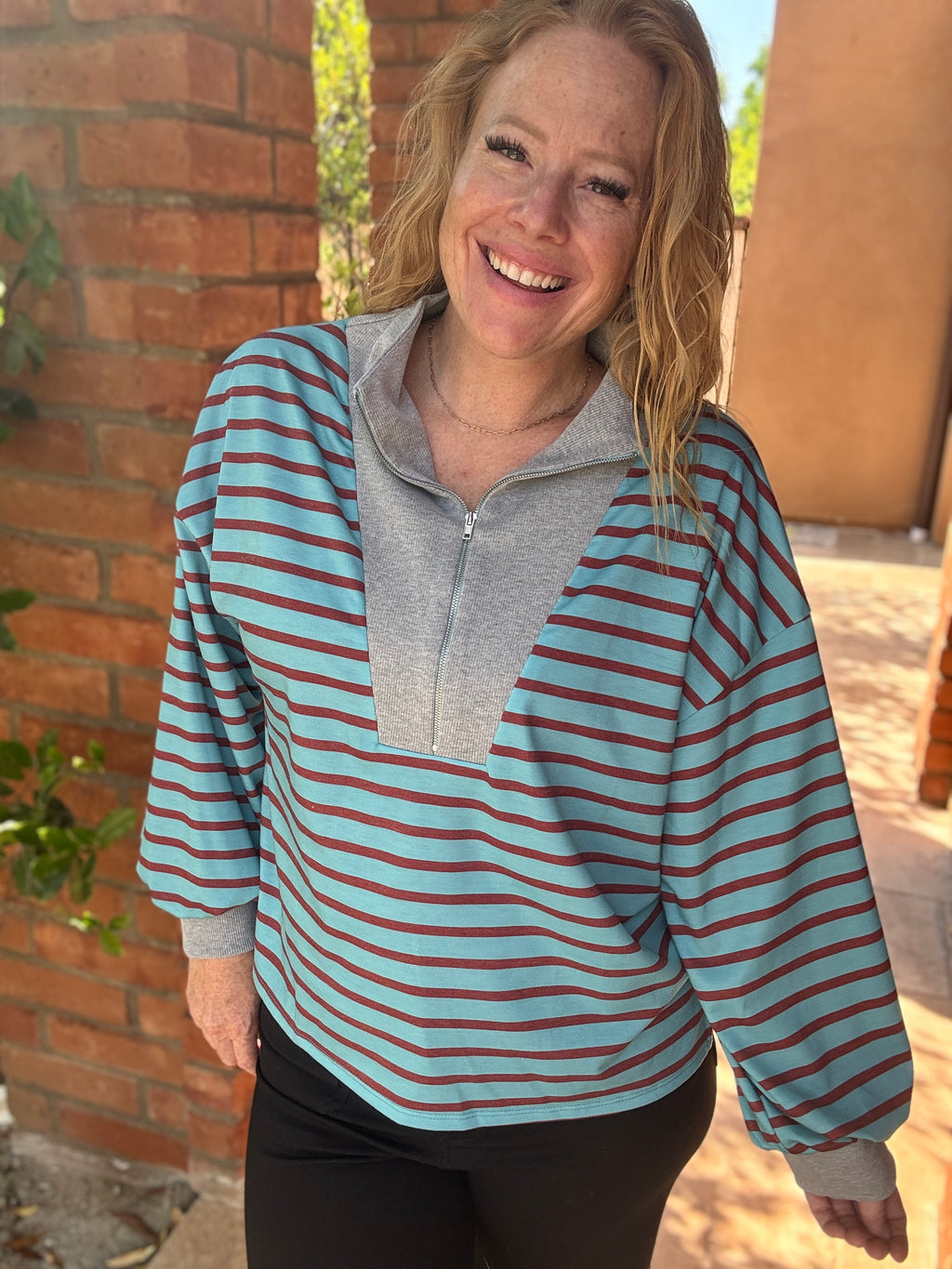 Front Zip Long Sleeve Top