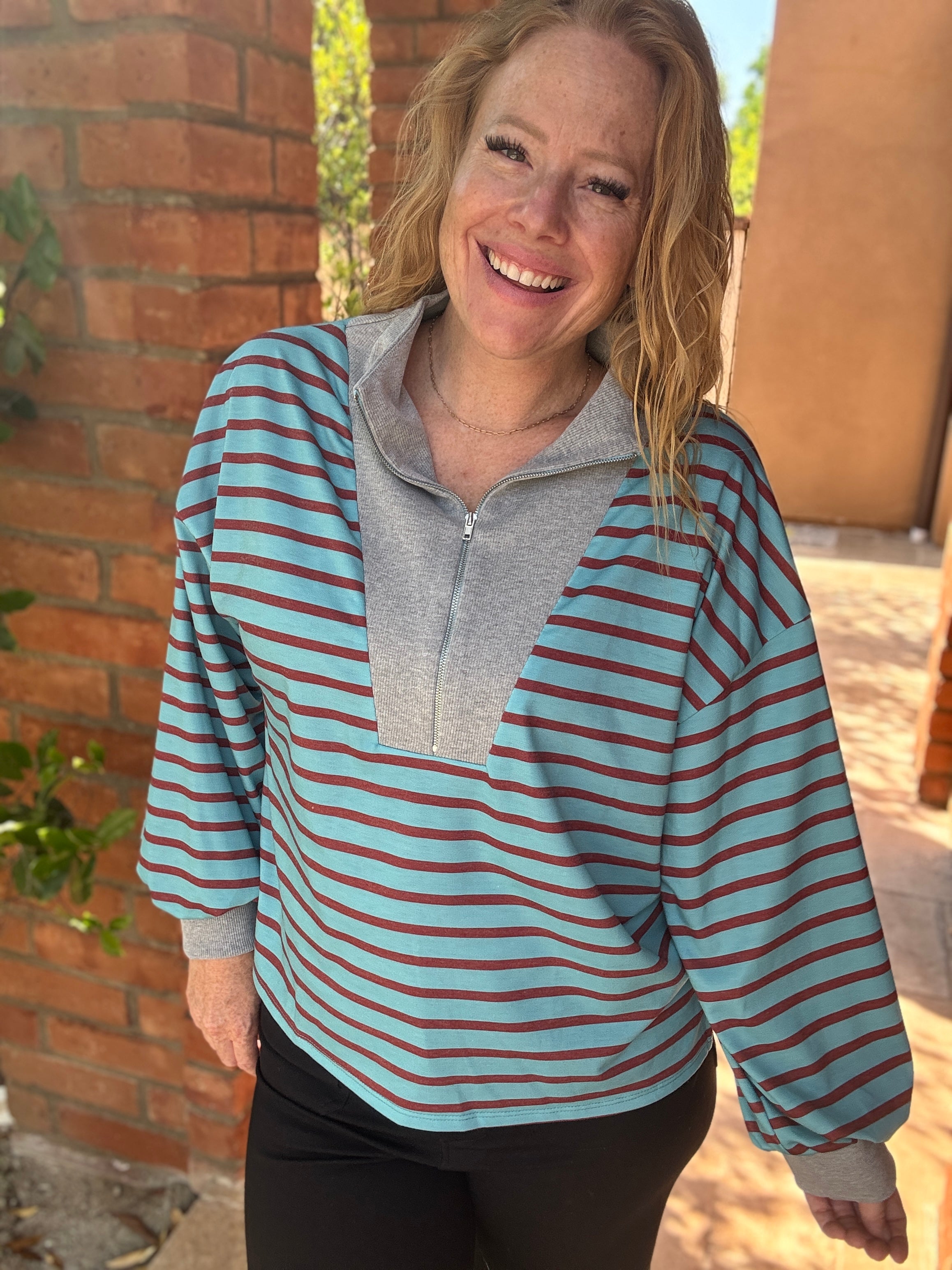 Front Zip Long Sleeve Top