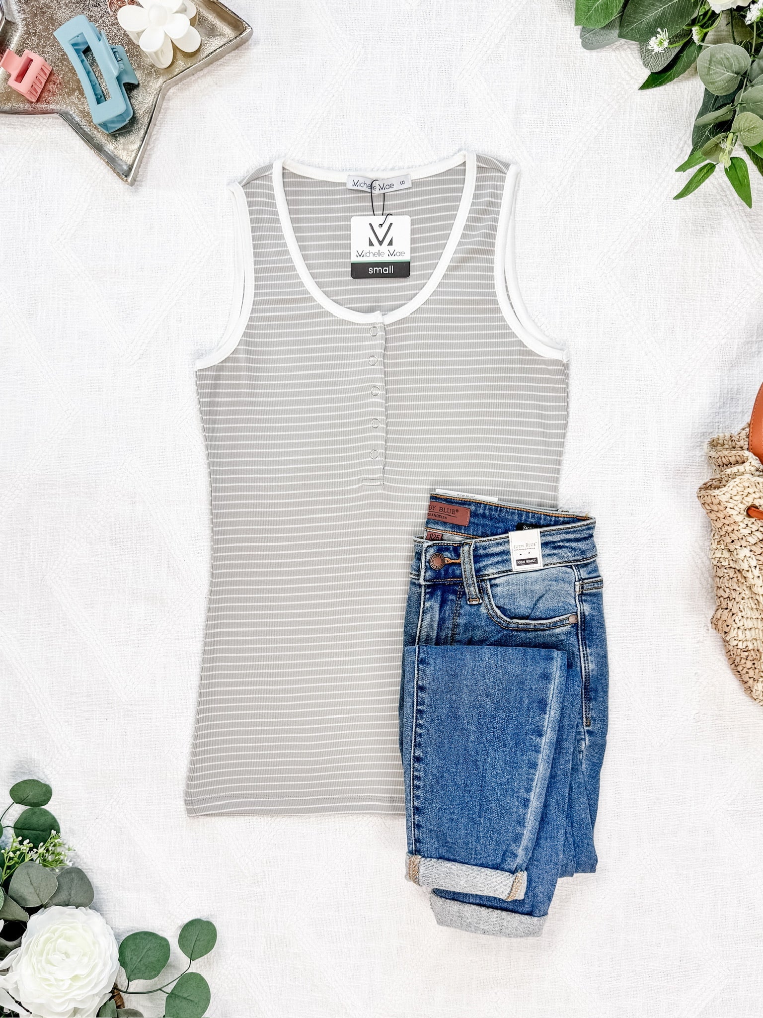 IN STOCK Shiloh Button Snap Tank - Grey