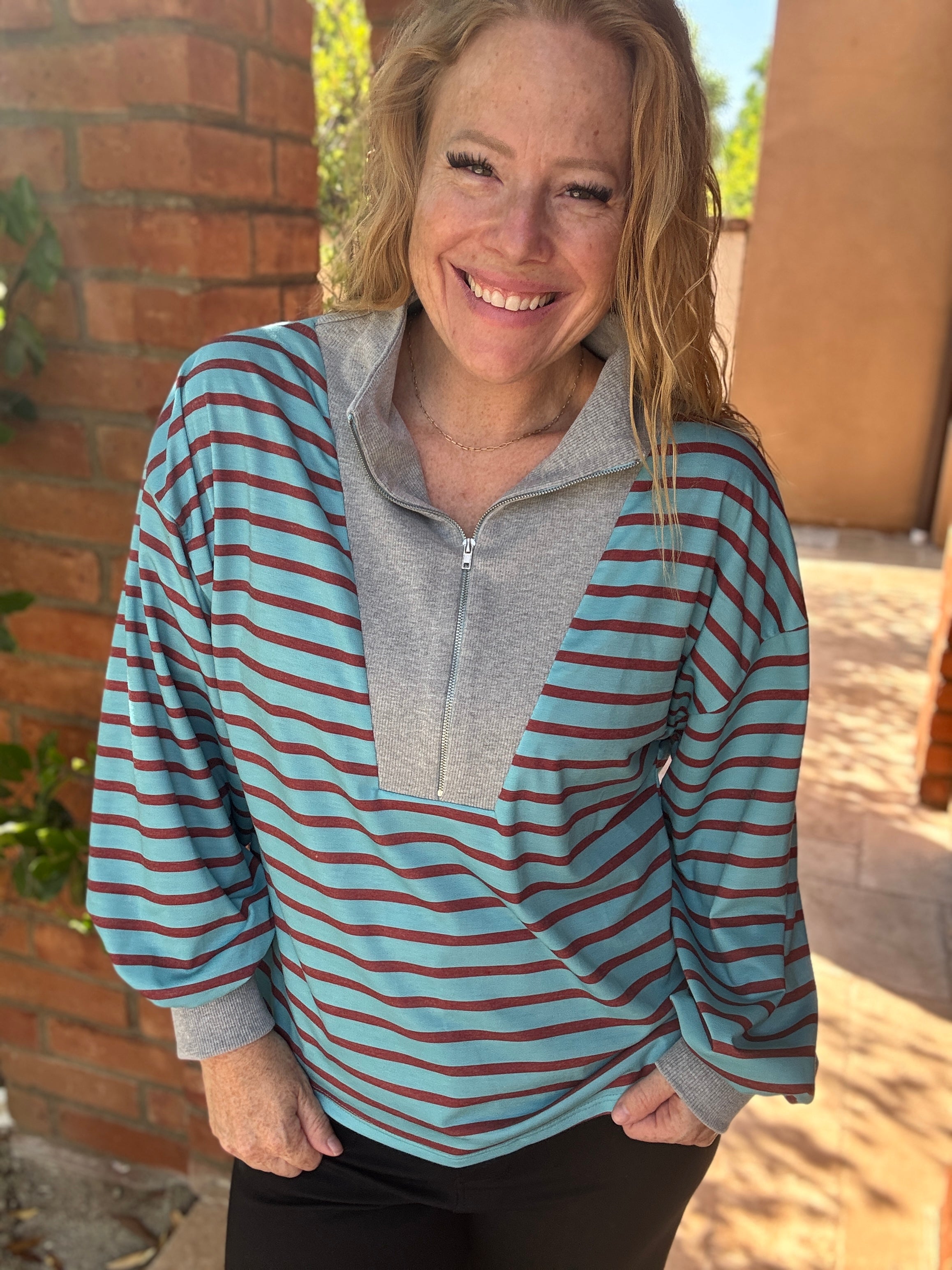 Front Zip Long Sleeve Top