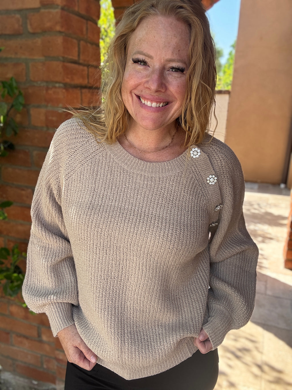 Boat Neck long sleeve solid knit sweater by White Birch