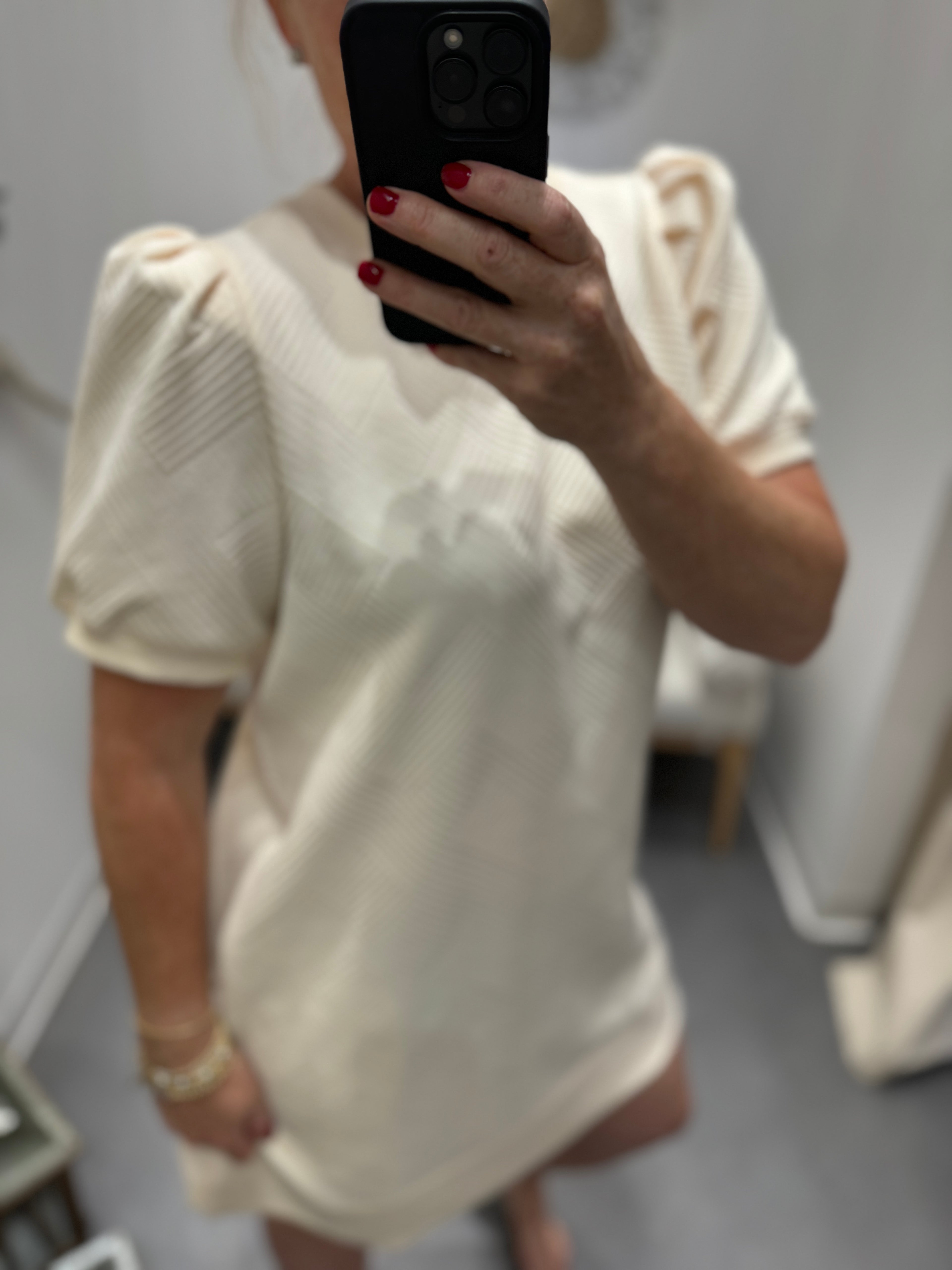 Across Town Puff Sleeve Quilted Dress