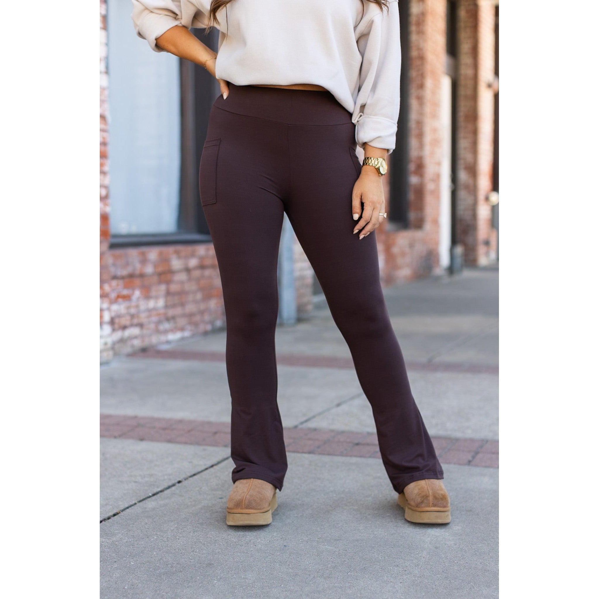 The Brandy - Brown Flare Leggings WITH POCKETS - Luxe Leggings by Julia Rose®