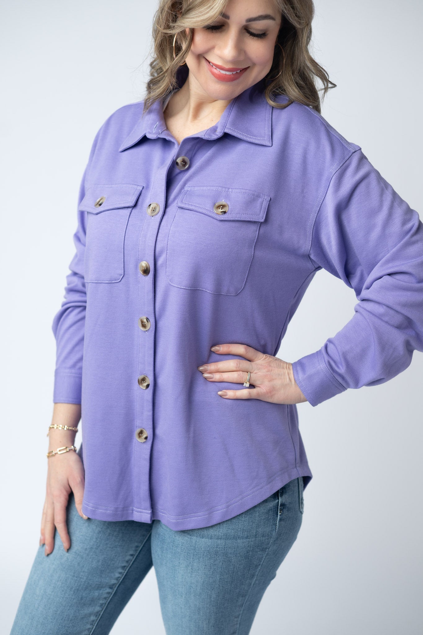IN STOCK Brenna Button Down Top - Purple
