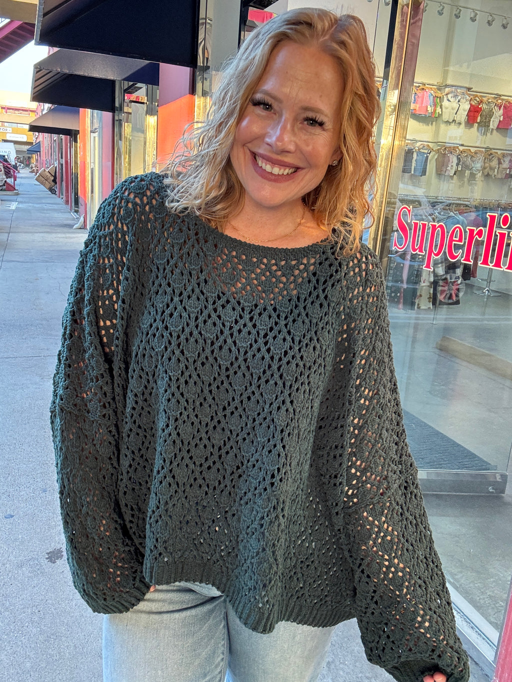 Patience Emerald Crochet Sweater