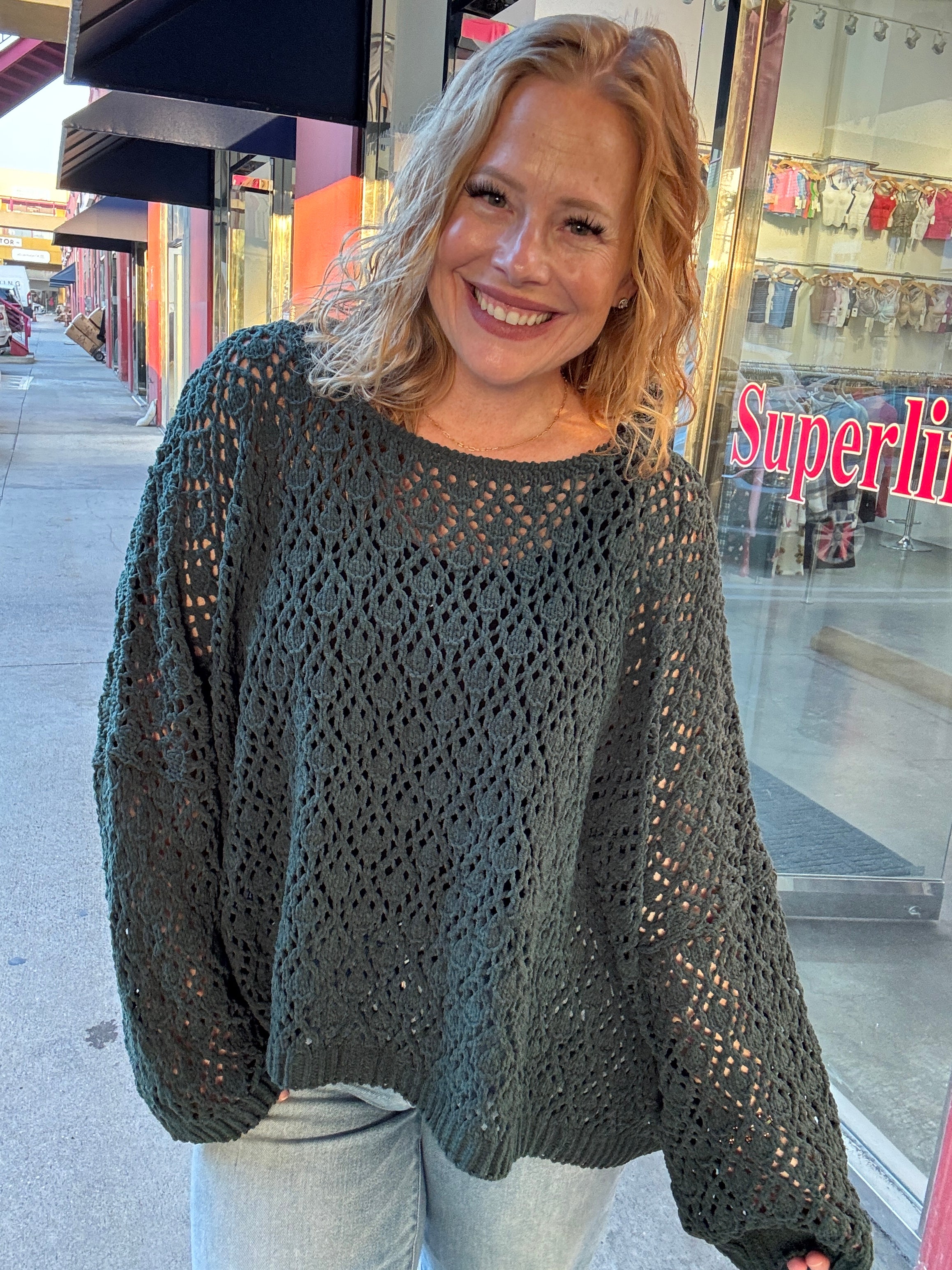 Patience Emerald Crochet Sweater