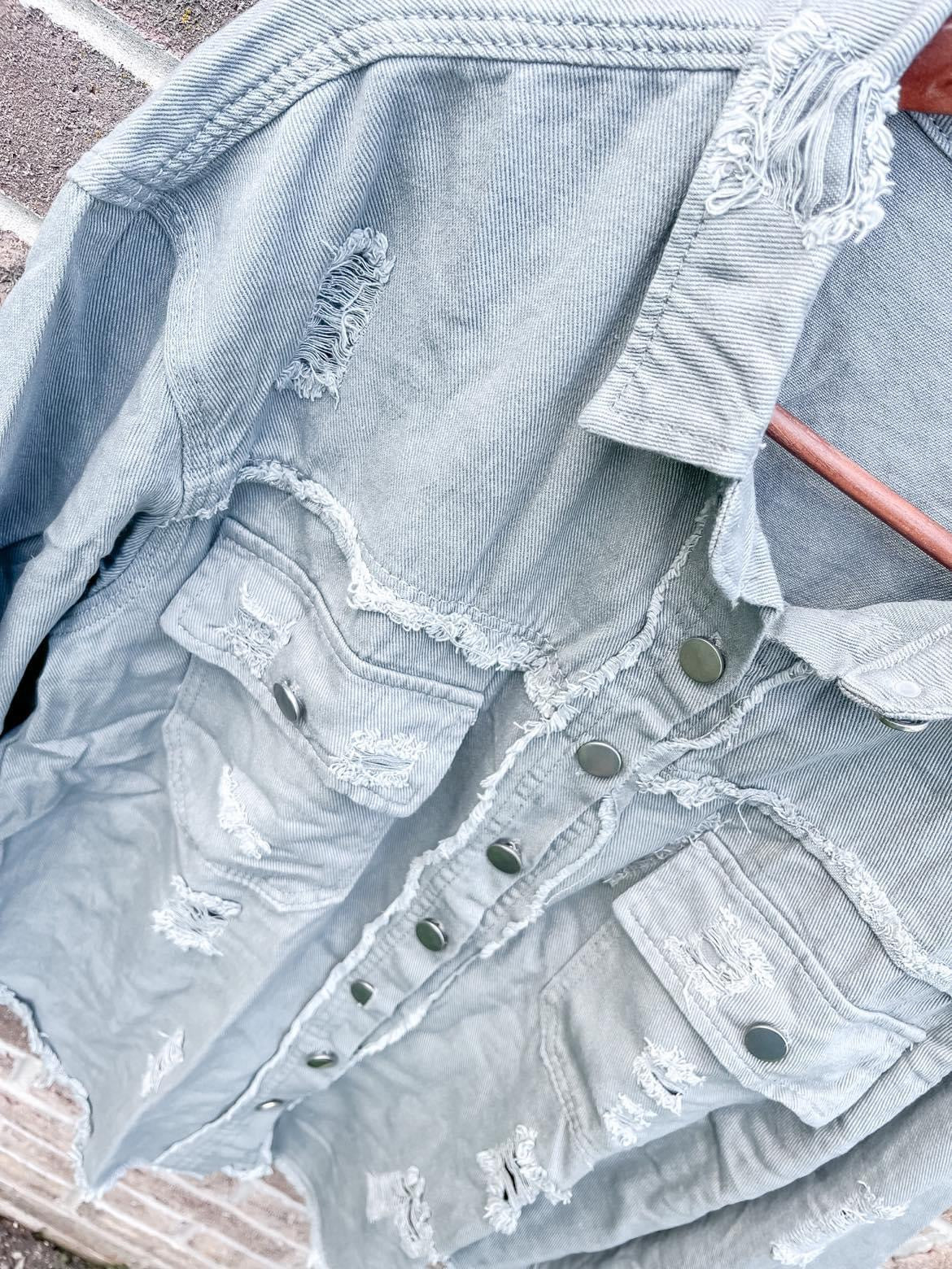 Distressed Drop Shoulder Denim Jacket