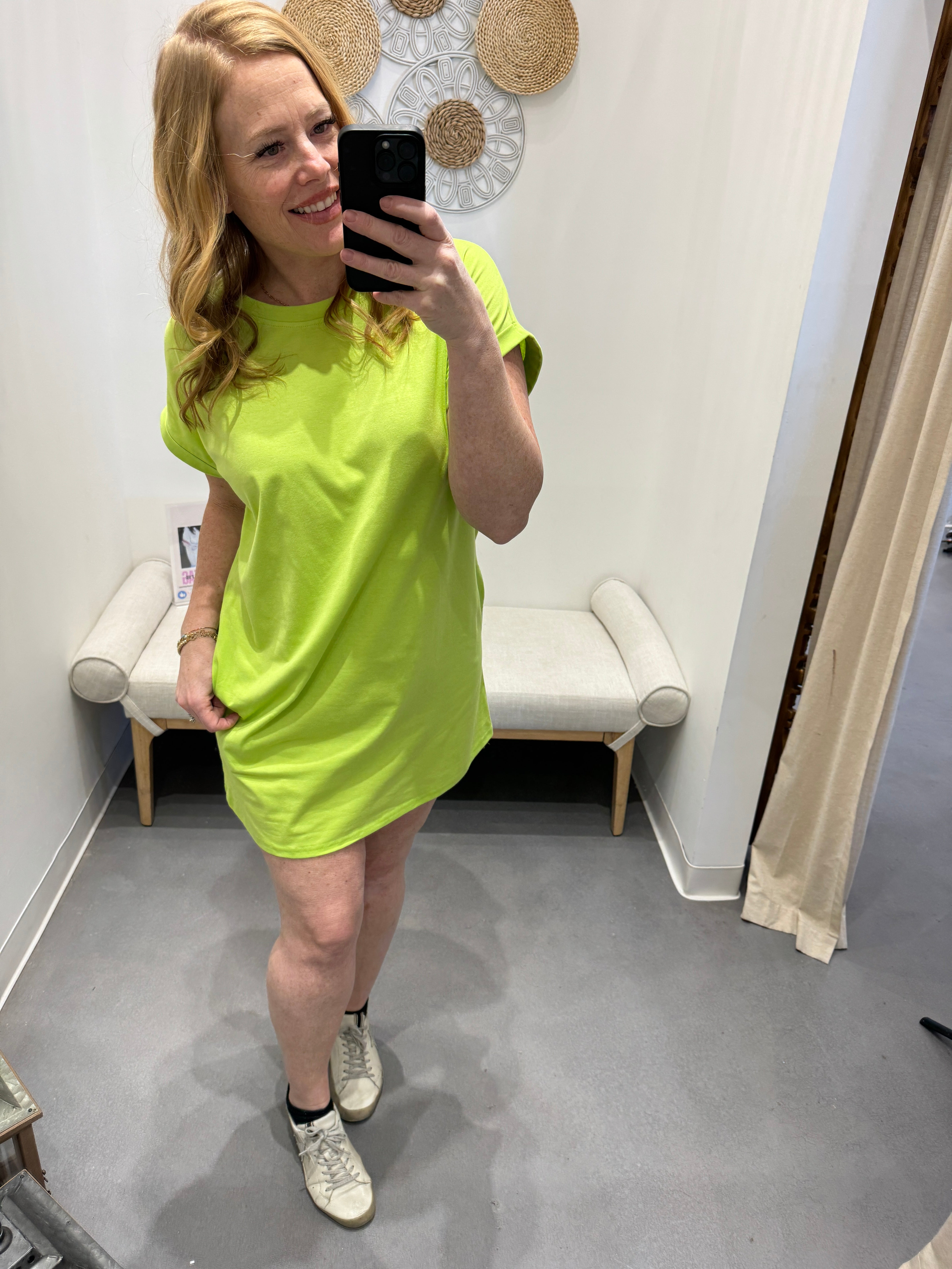 Isadora Round Neck Short Sleeve Mini Tee Dress with Pockets