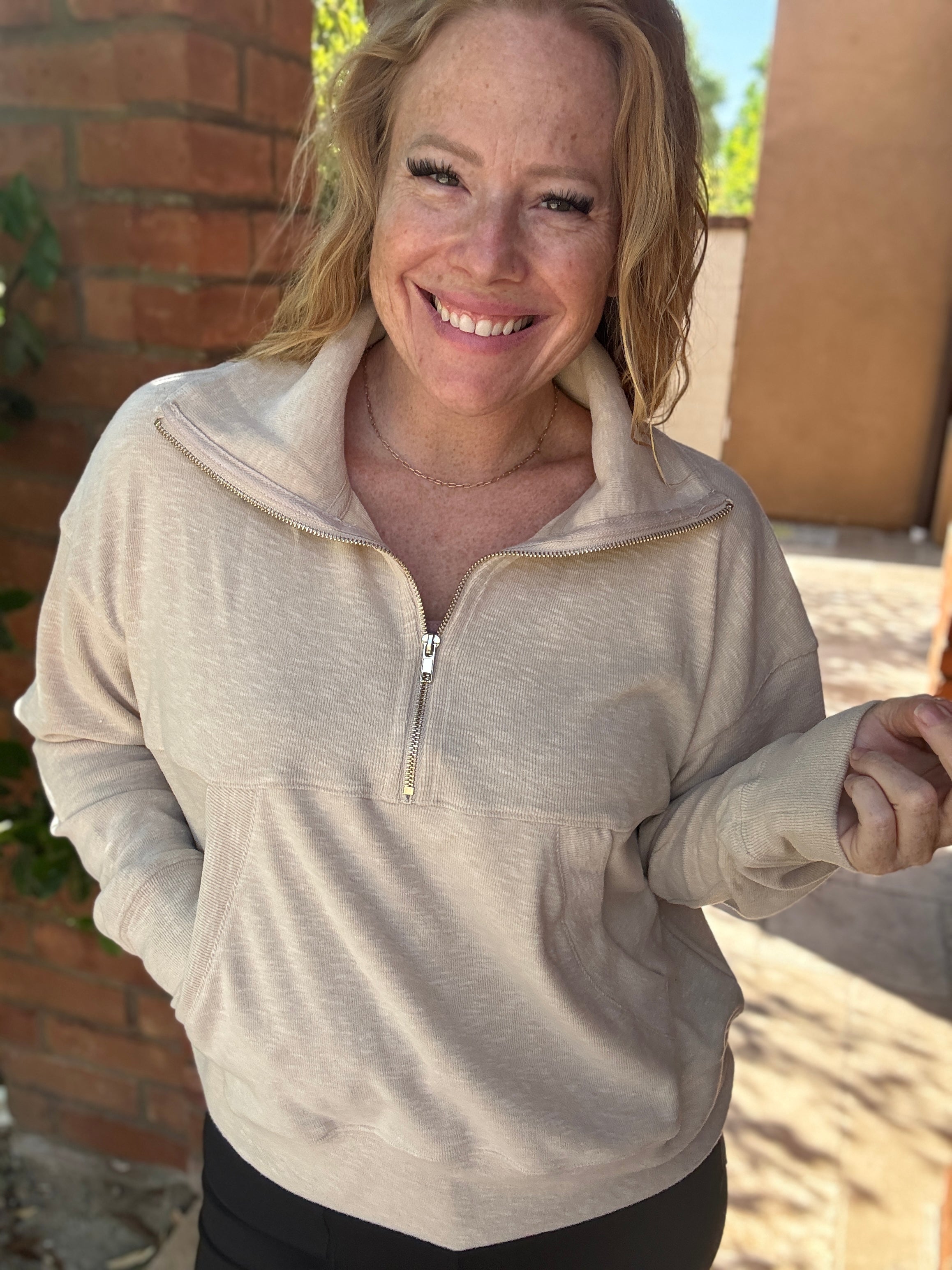 Half Zip Kangaroo Top by White Birch