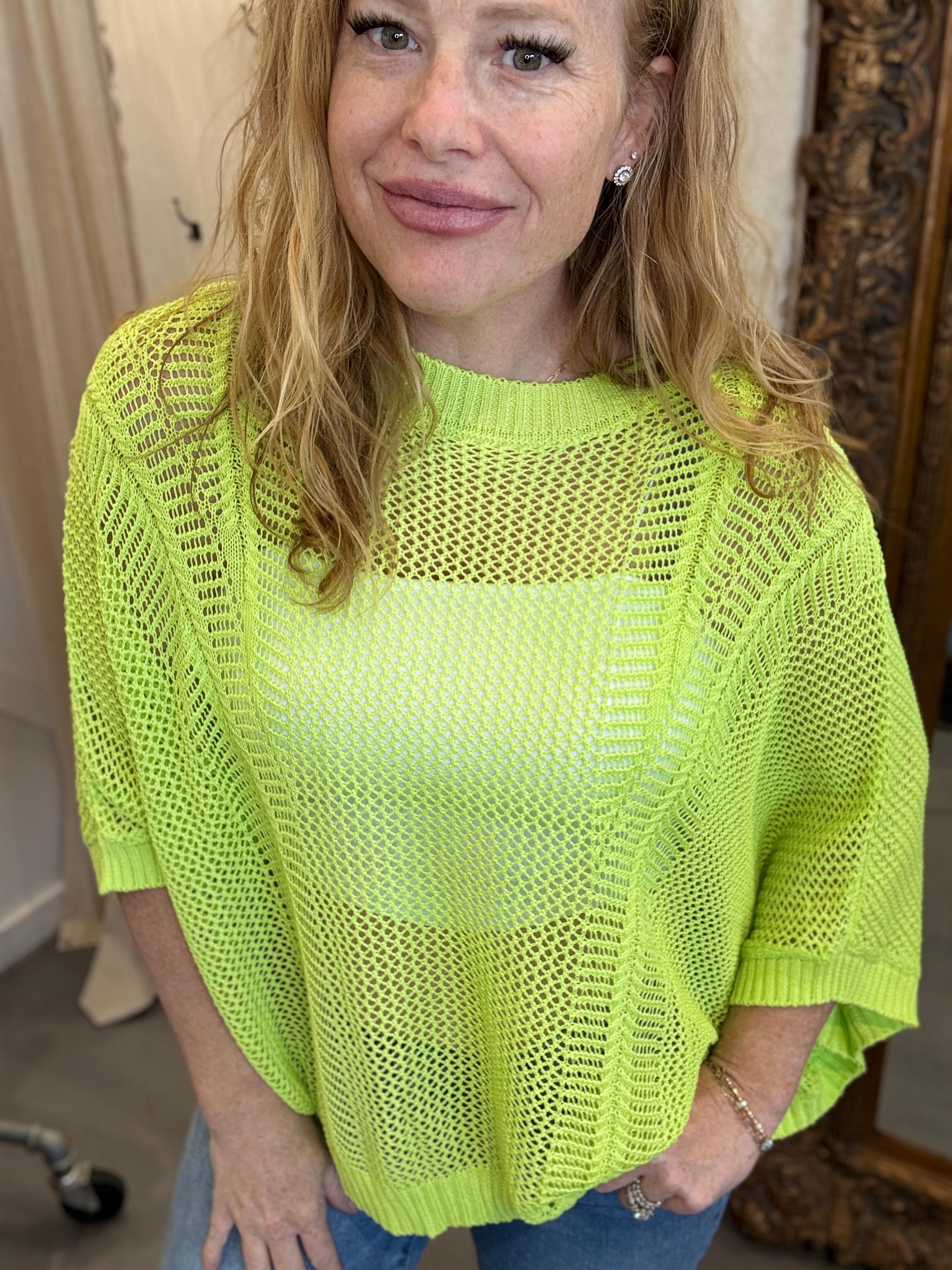 Davi & Dani Live Box - Lime Green Open Knit Tee