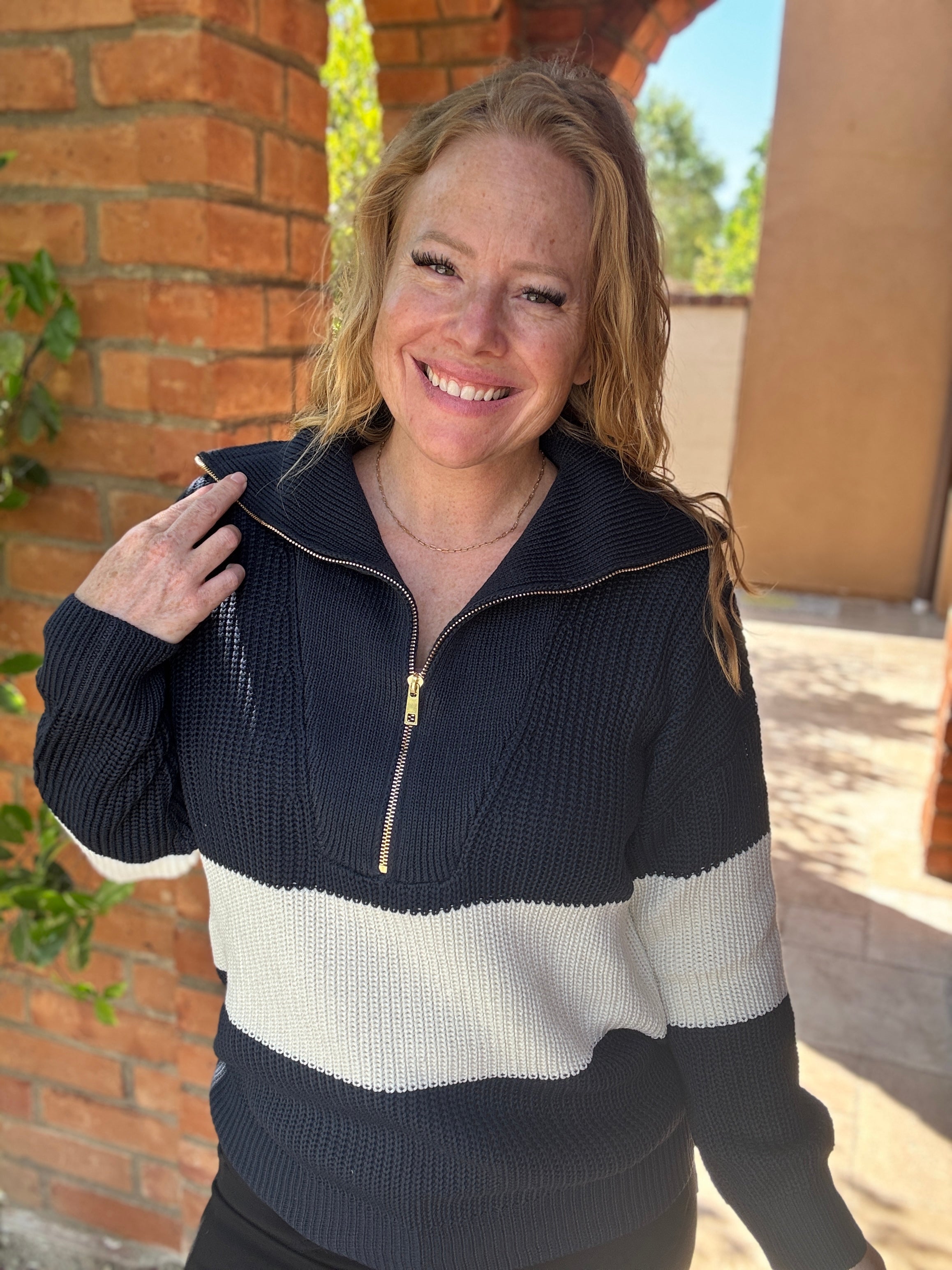 Half Zip Color Block Top by White Birch