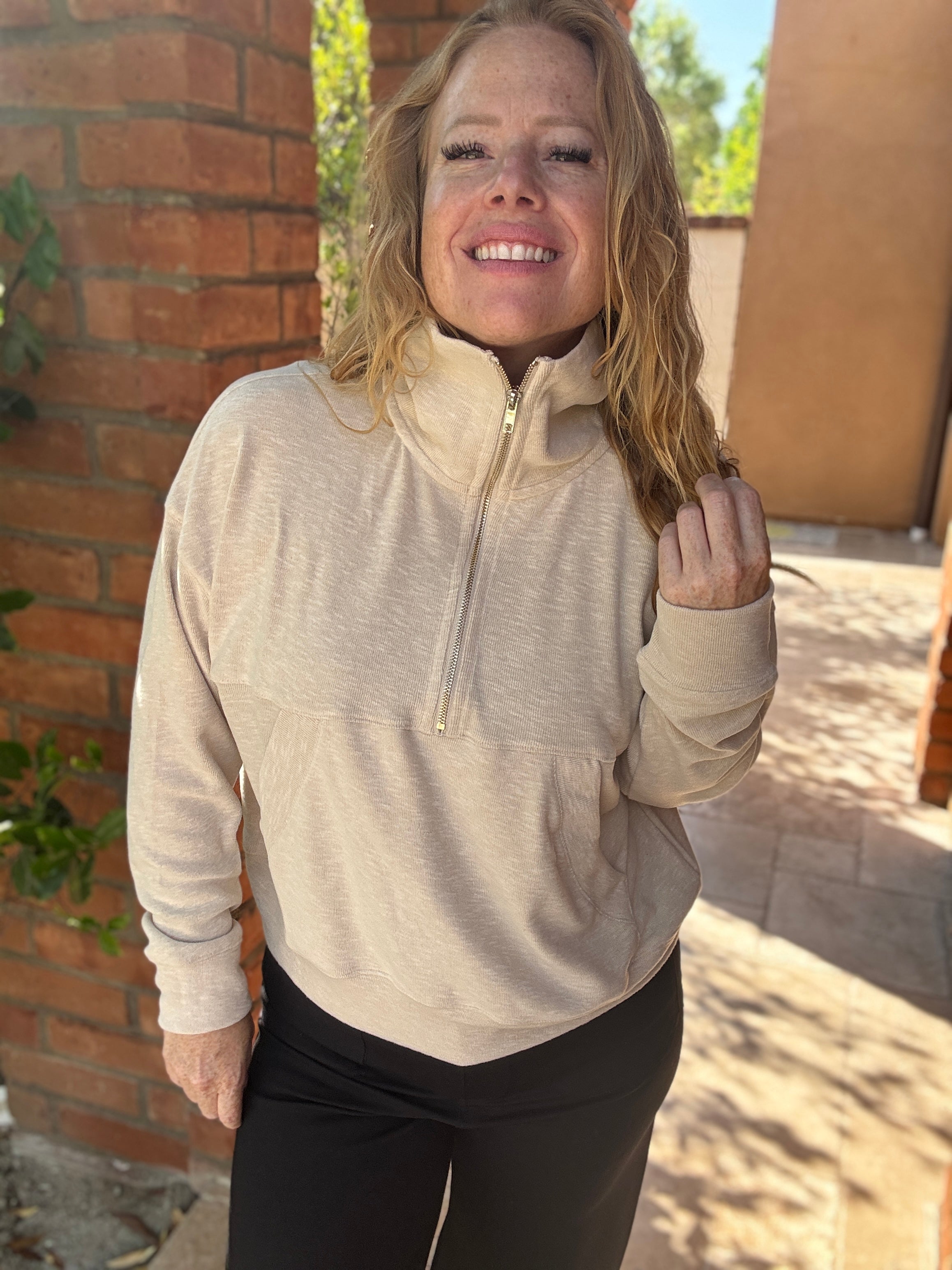 Half Zip Kangaroo Top by White Birch