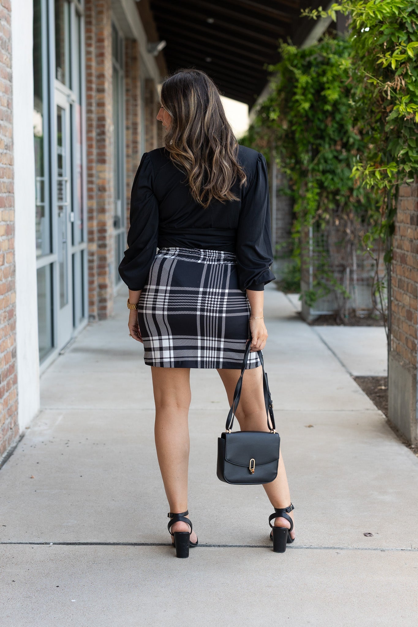 The Amelia - Black And White Plaid Jogger Skirt