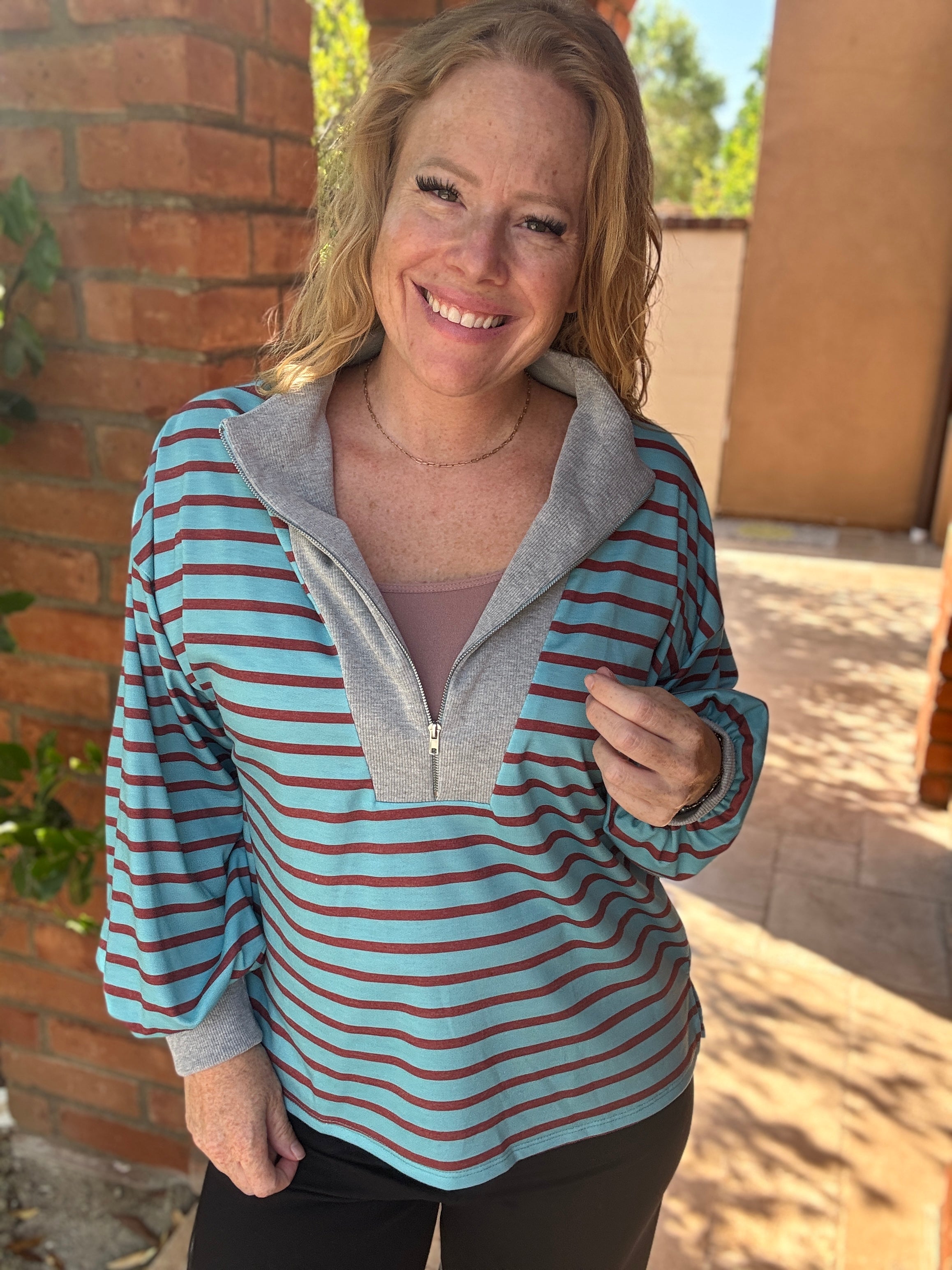 Front Zip Long Sleeve Top