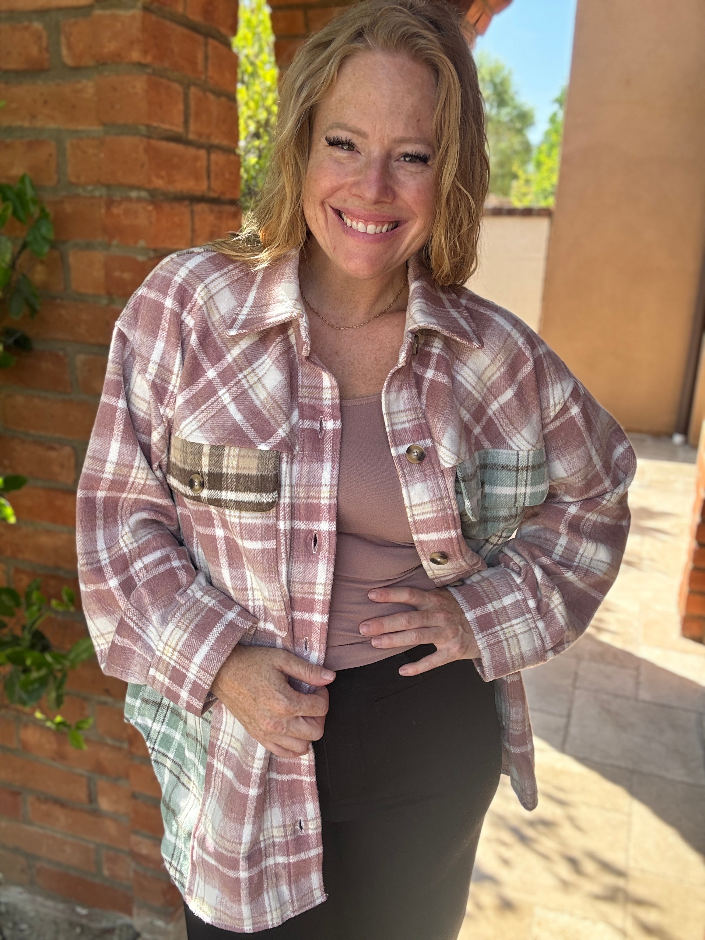Long Sleeve Plaid Knit Top by White Birch