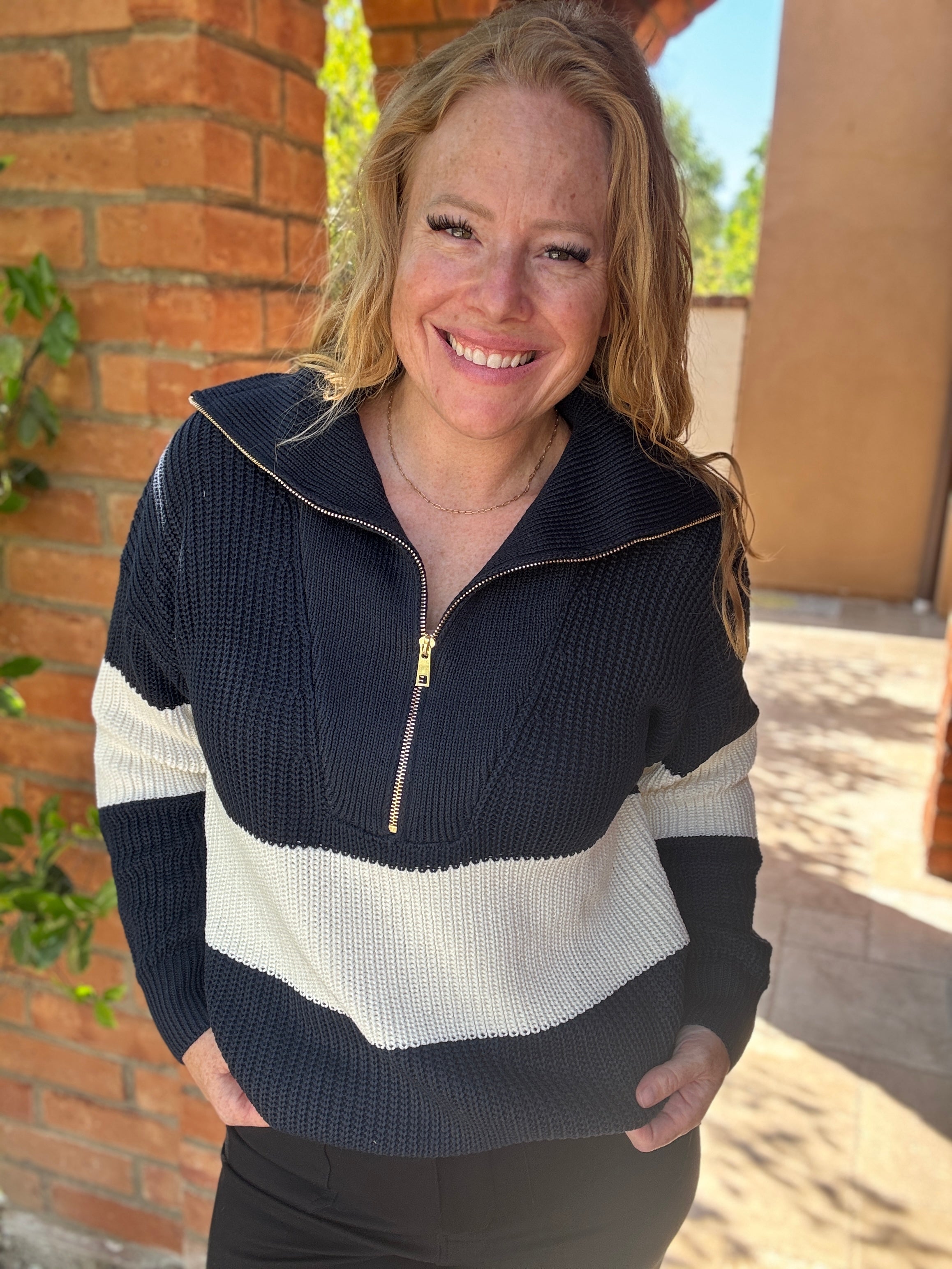 Half Zip Color Block Top by White Birch