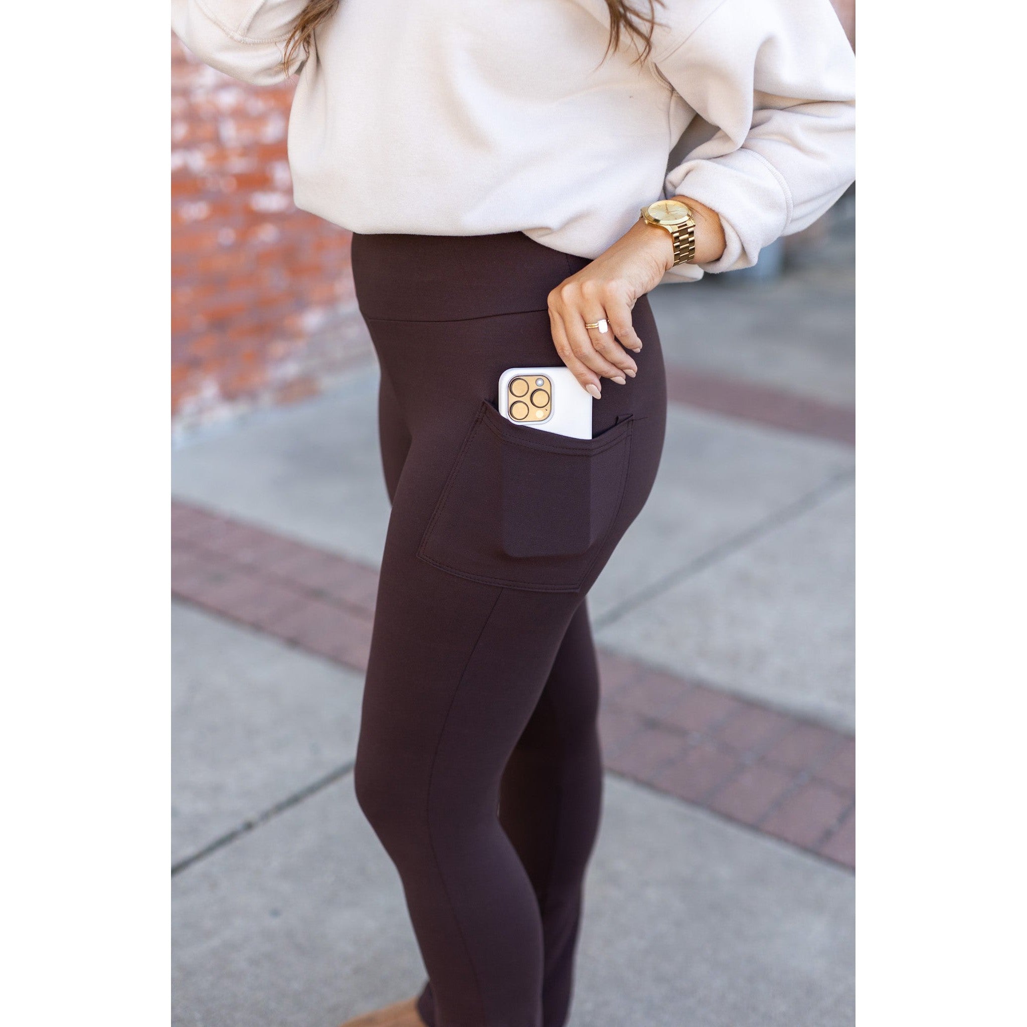 The Brandy - Brown Flare Leggings WITH POCKETS - Luxe Leggings by Julia Rose®