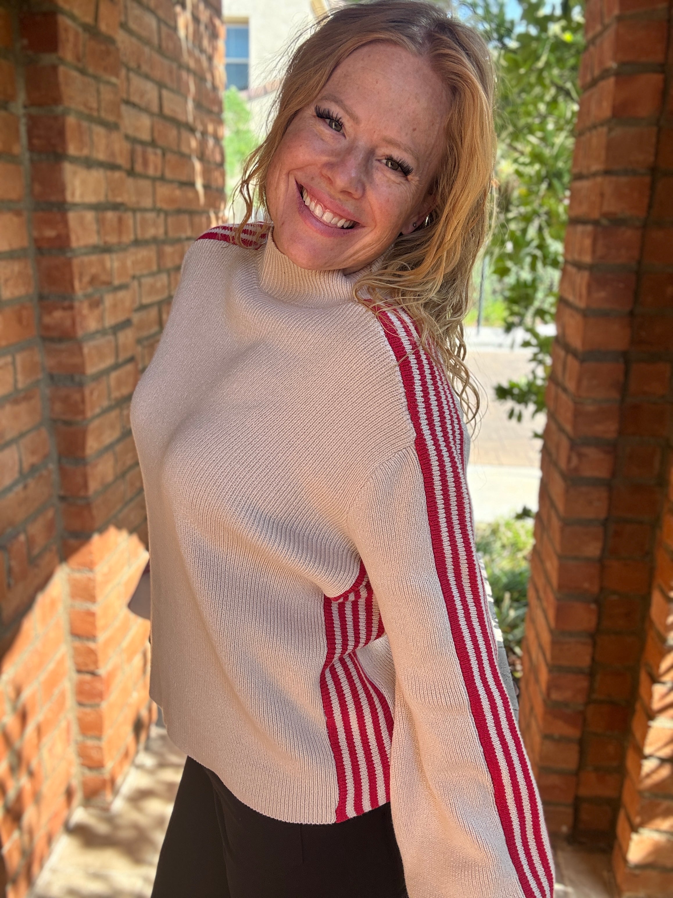 Striped Side Knit Crewneck Sweater by Sew In Love