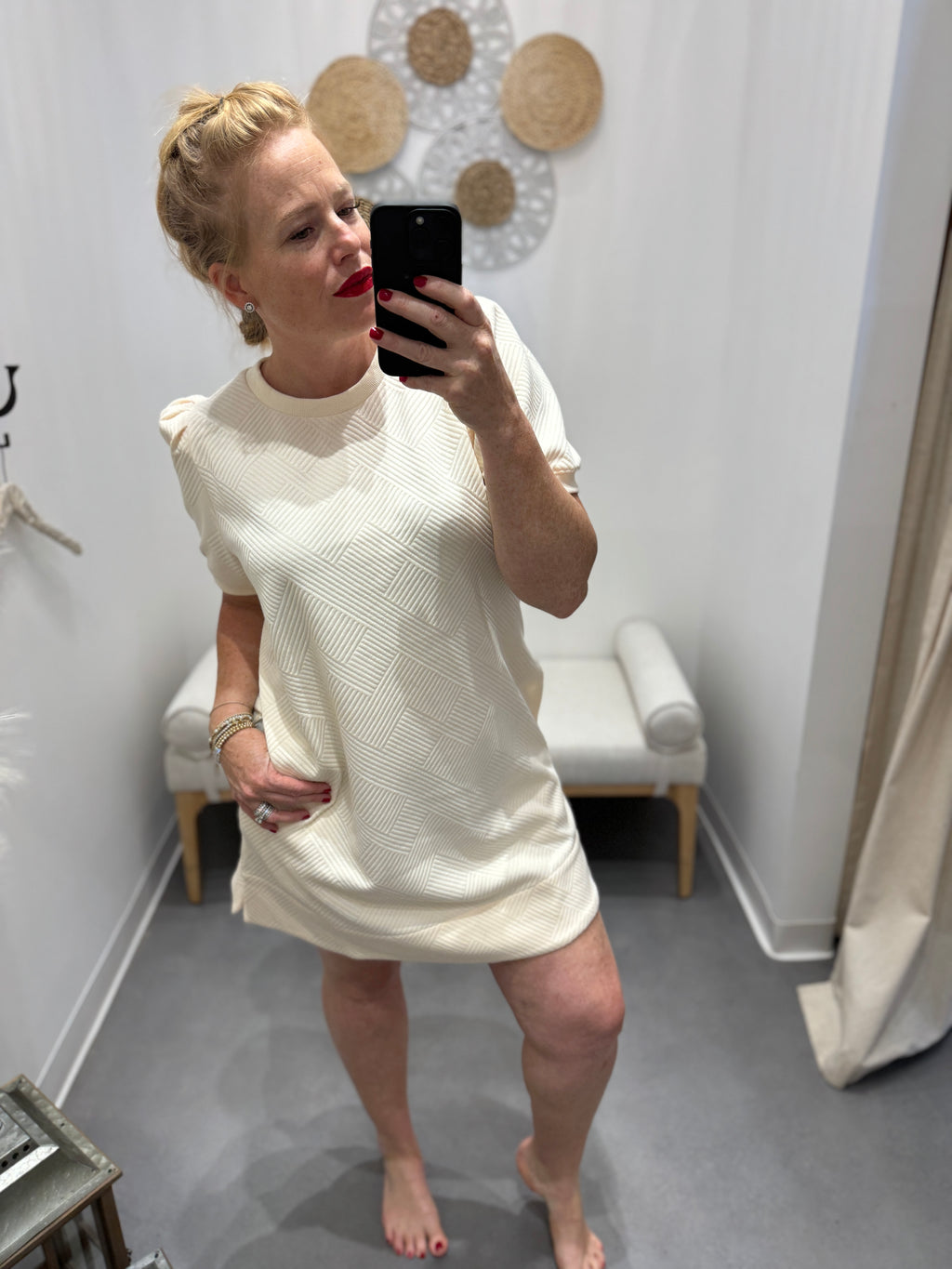 Across Town Puff Sleeve Quilted Dress