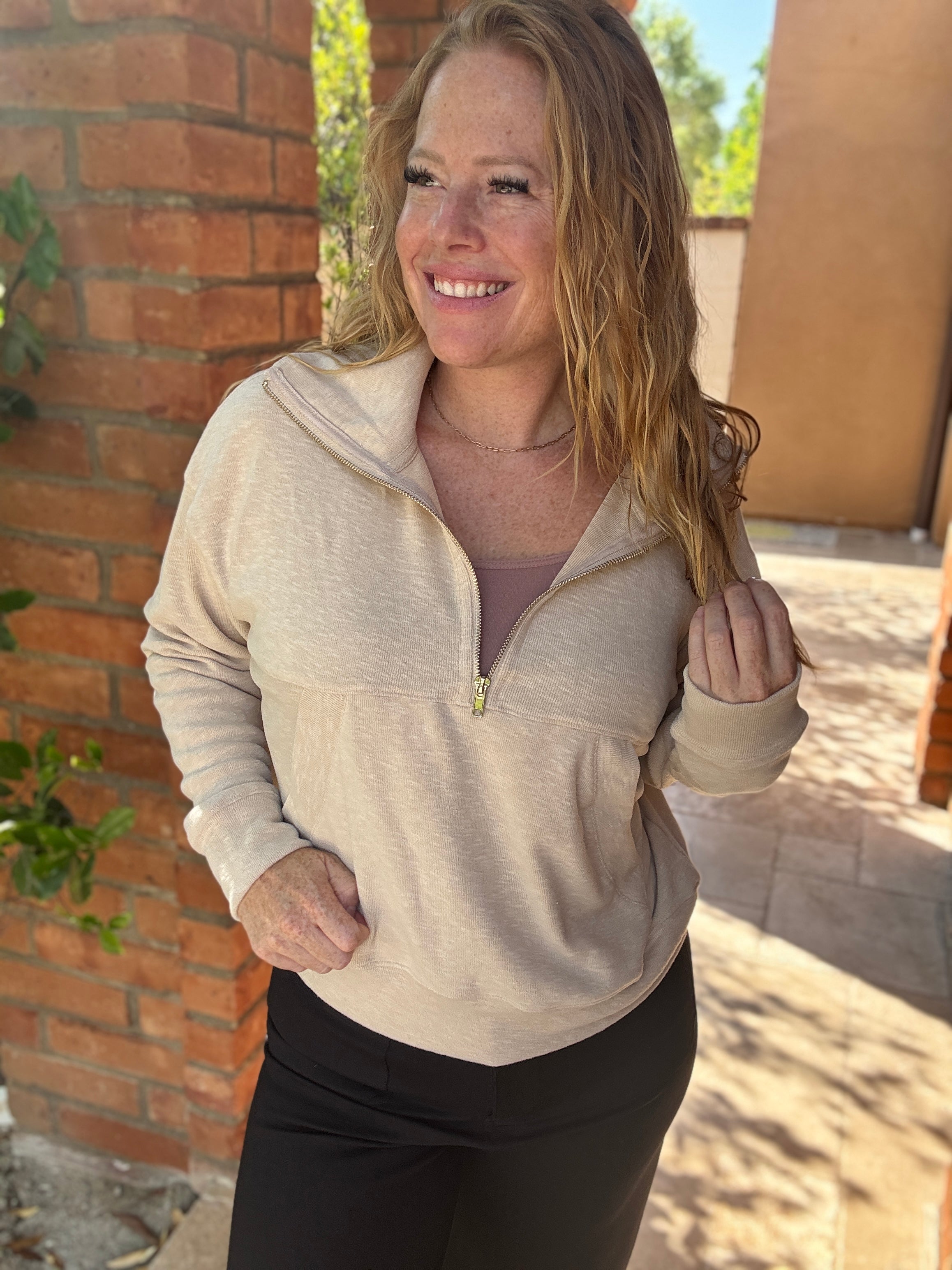 Half Zip Kangaroo Top by White Birch
