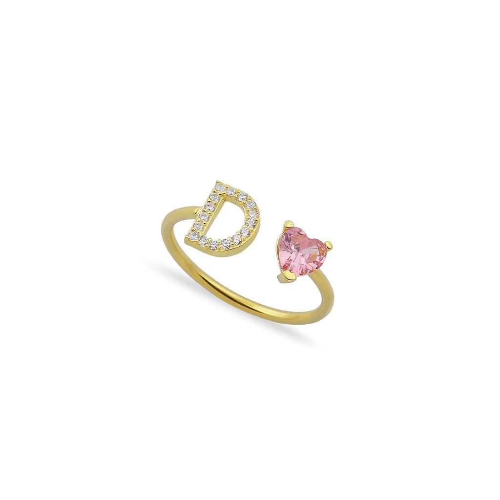 Water Resistant Custom Heart Initial Ring (Adjustable)