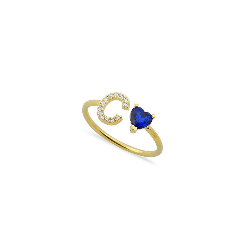 Water Resistant Custom Heart Initial Ring (Adjustable)
