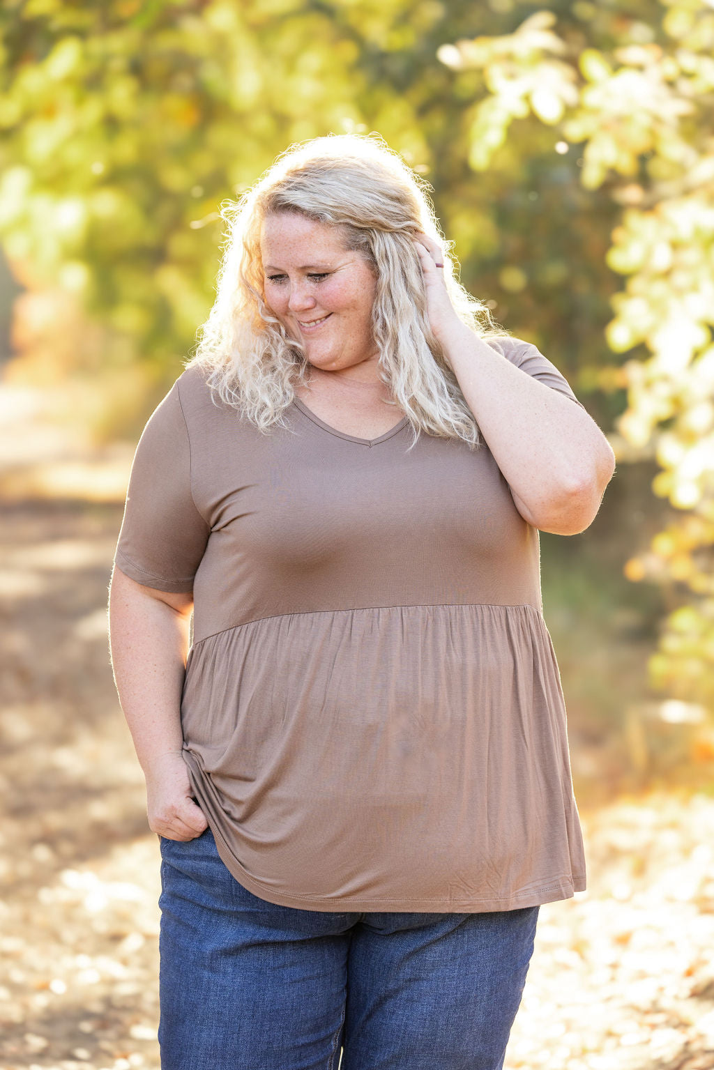 IN STOCK Sarah Ruffle Short Sleeve - Mocha FINAL SALE